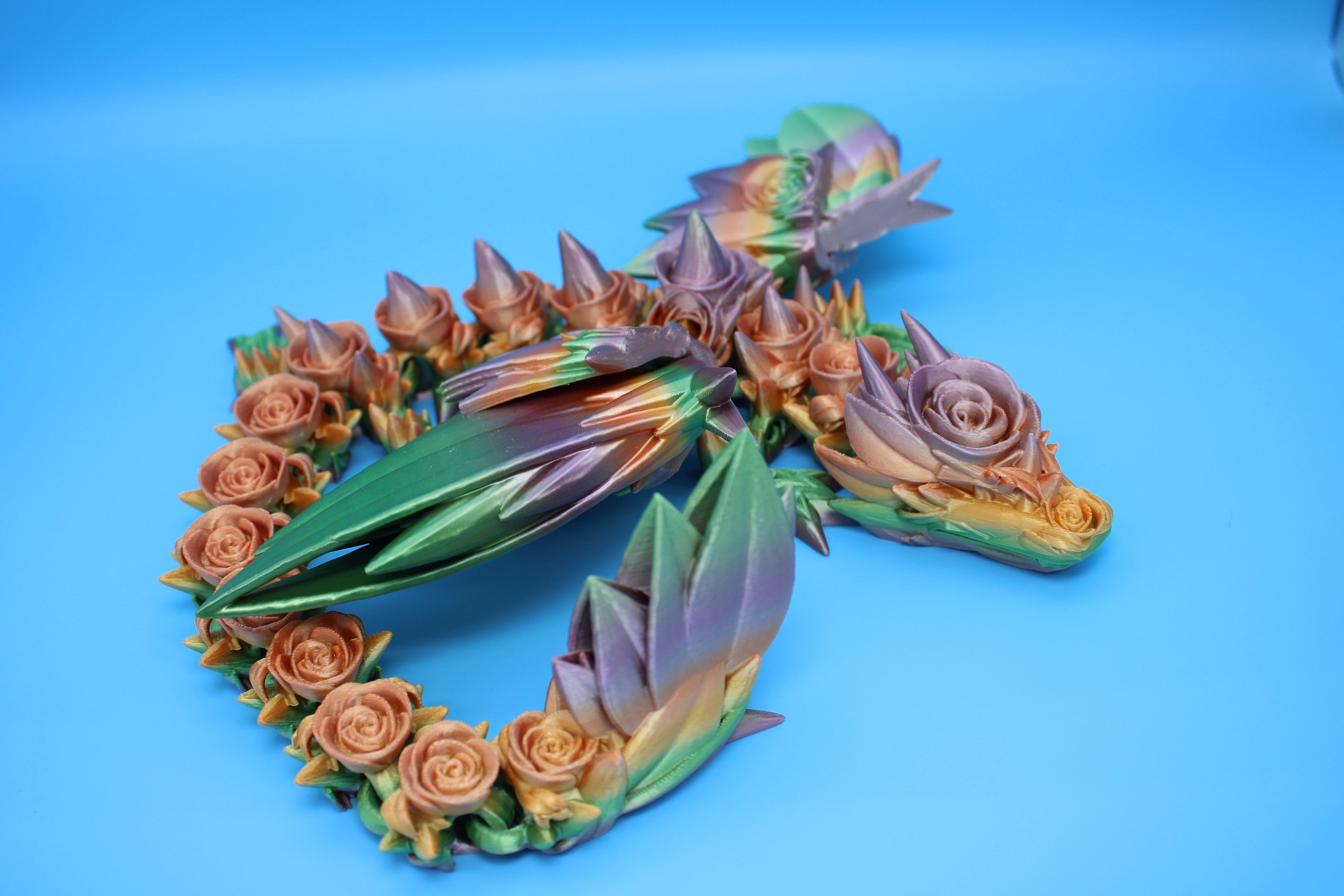 Rose Wing Dragon- Rainbow | Articulating Dragon | 3D Printed Fidget | 19 in.