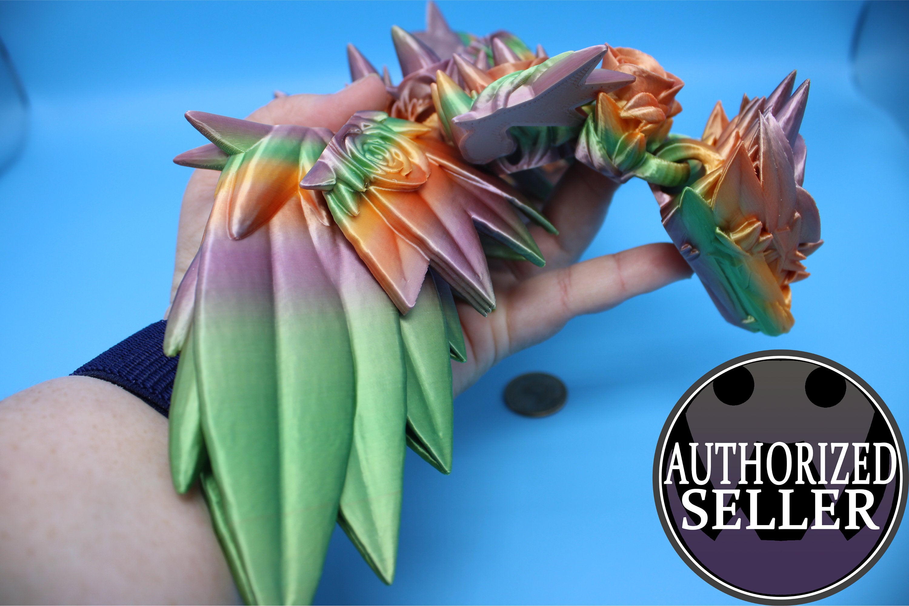 Rose Wing Dragon- Rainbow | Articulating Dragon | 3D Printed Fidget | 19 in.