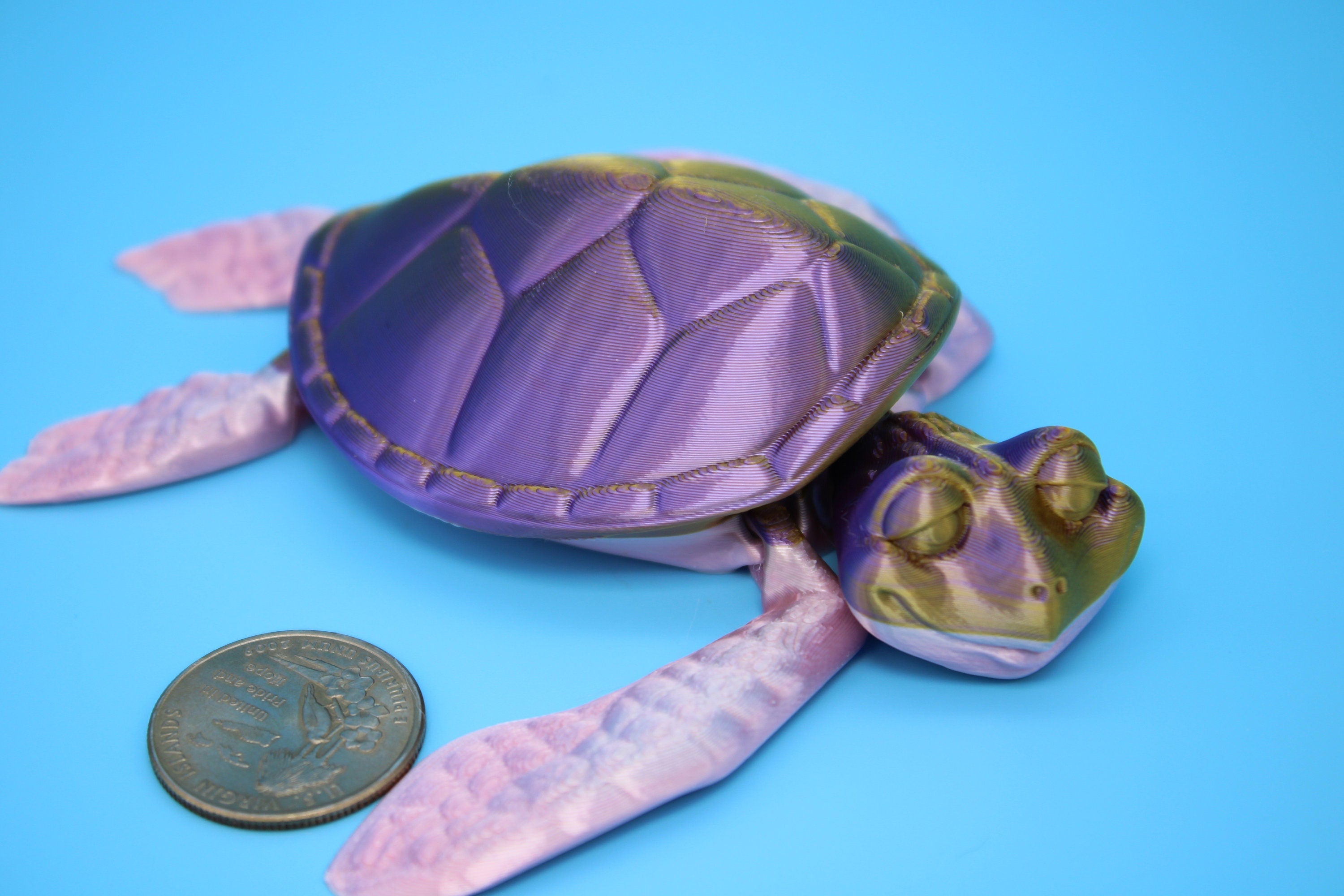 Turtle- Pink & Gold | Cute Flexi Toy | Articulating Turtle | 3D printed 4.75 in.