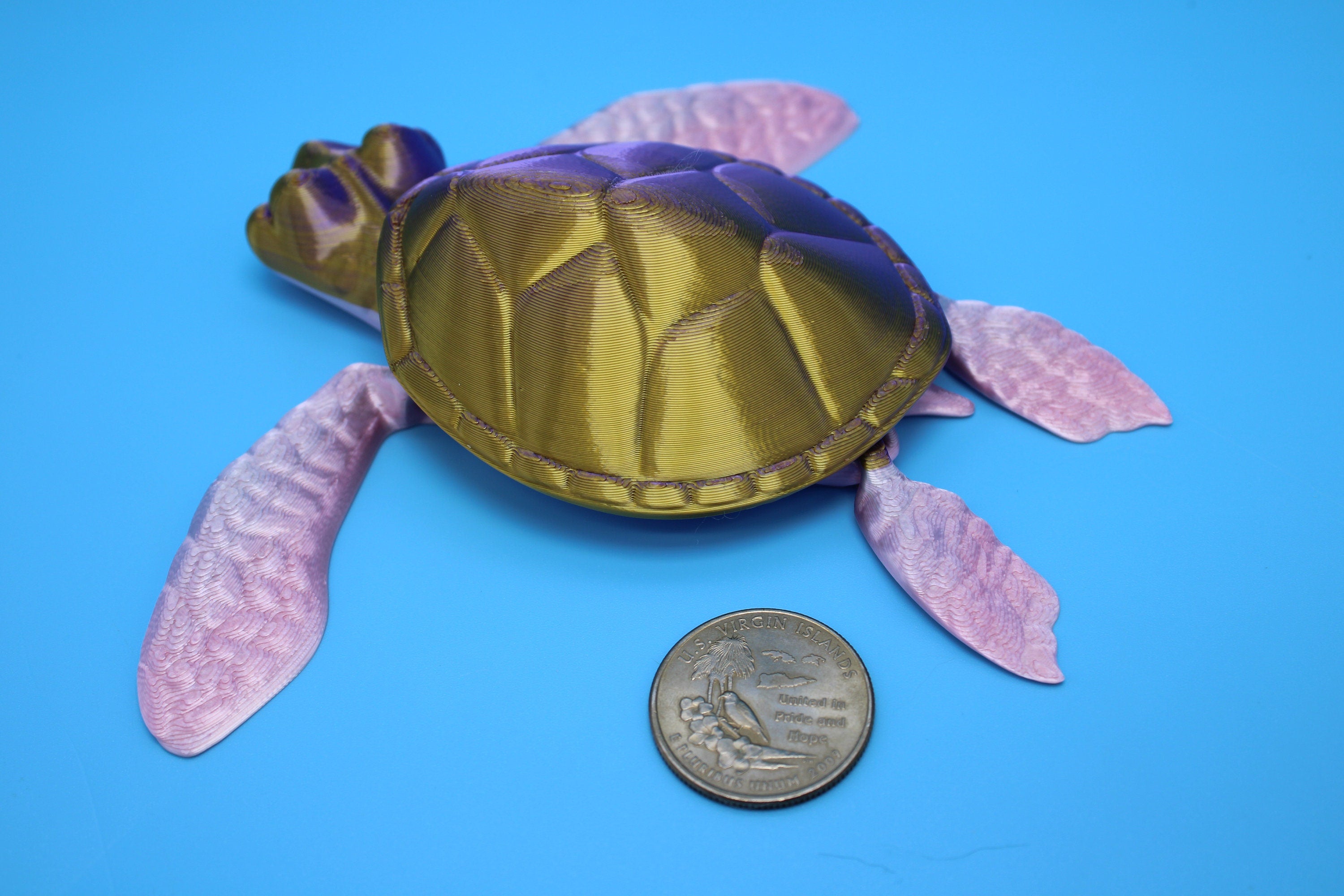 Turtle- Pink & Gold | Cute Flexi Toy | Articulating Turtle | 3D printed 4.75 in.