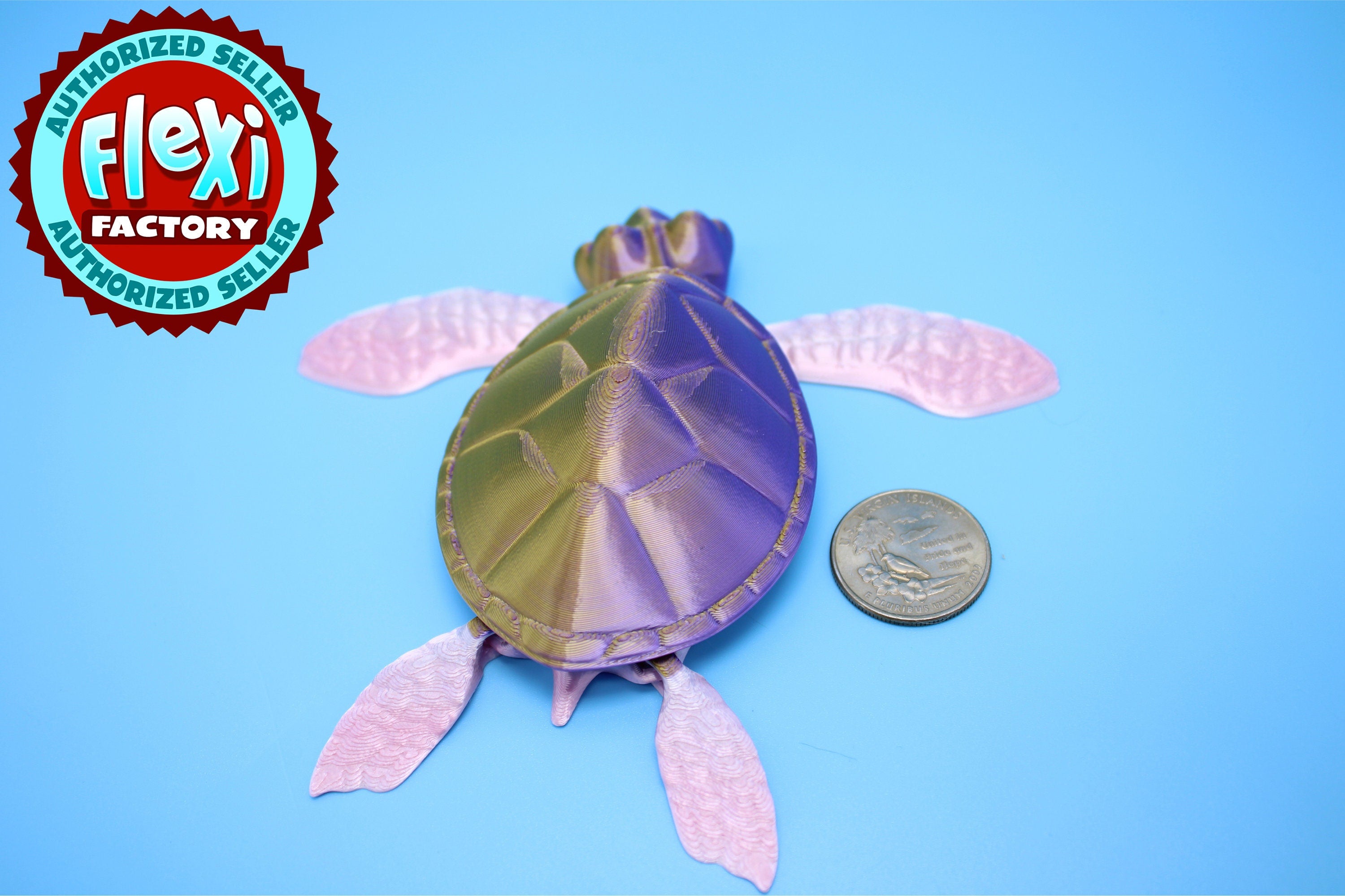 Turtle- Pink & Gold | Cute Flexi Toy | Articulating Turtle | 3D printed 4.75 in.