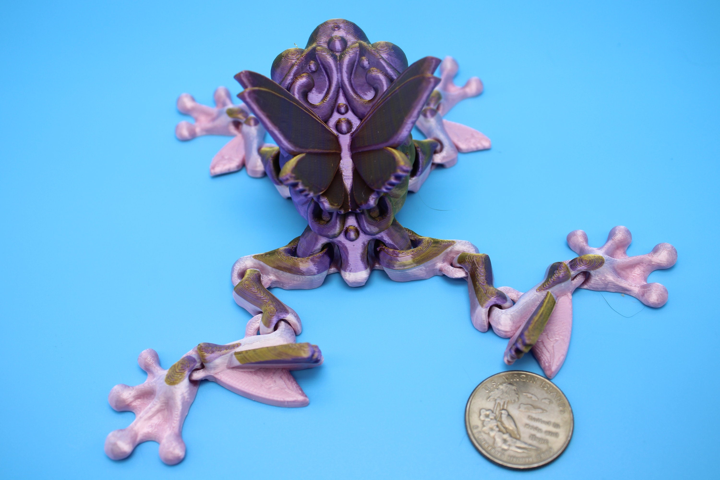 Butterfly Frog-Pink & Gold | 3D Printed | Flutter Frog | Fidget Toy | Articulating Frog.