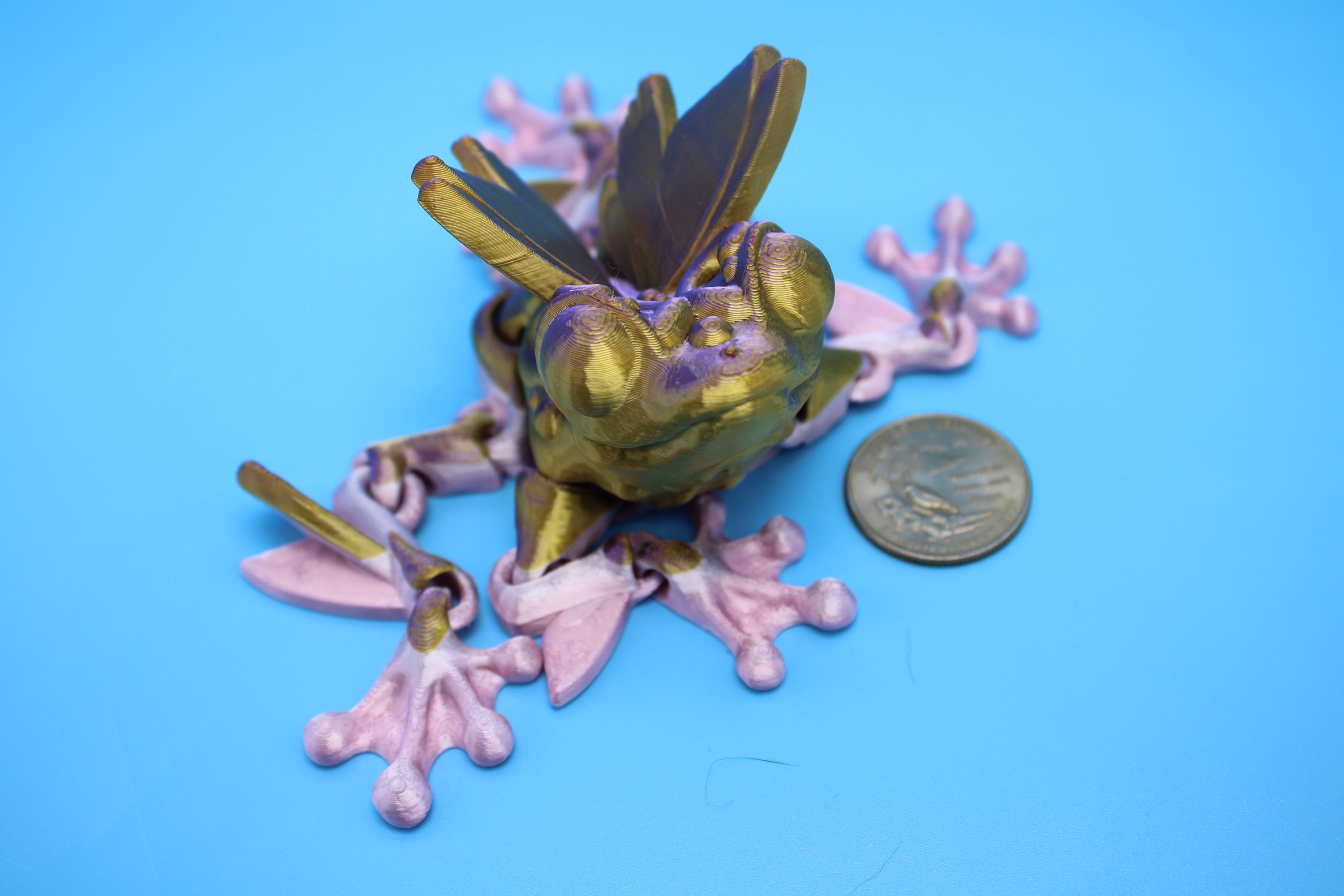 Butterfly Frog-Pink & Gold | 3D Printed | Flutter Frog | Fidget Toy | Articulating Frog.