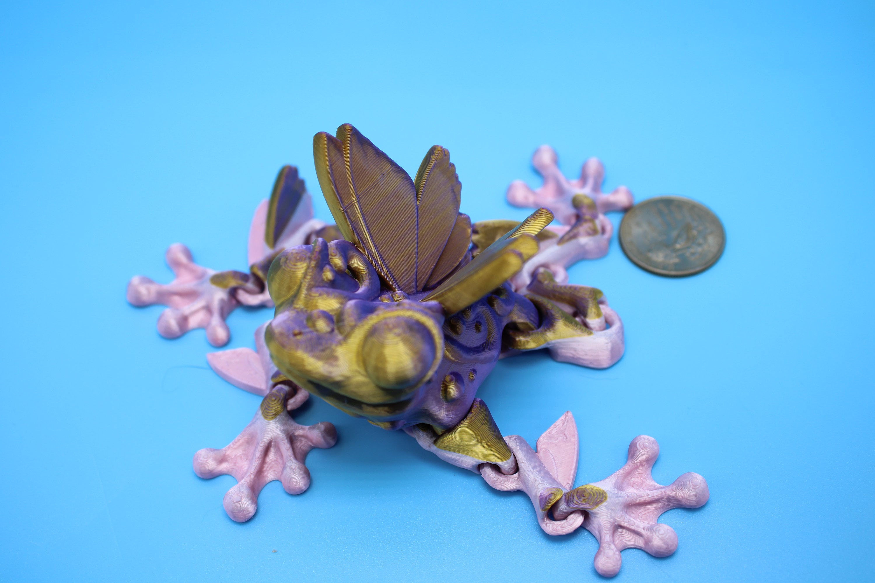 Butterfly Frog-Pink & Gold | 3D Printed | Flutter Frog | Fidget Toy | Articulating Frog.