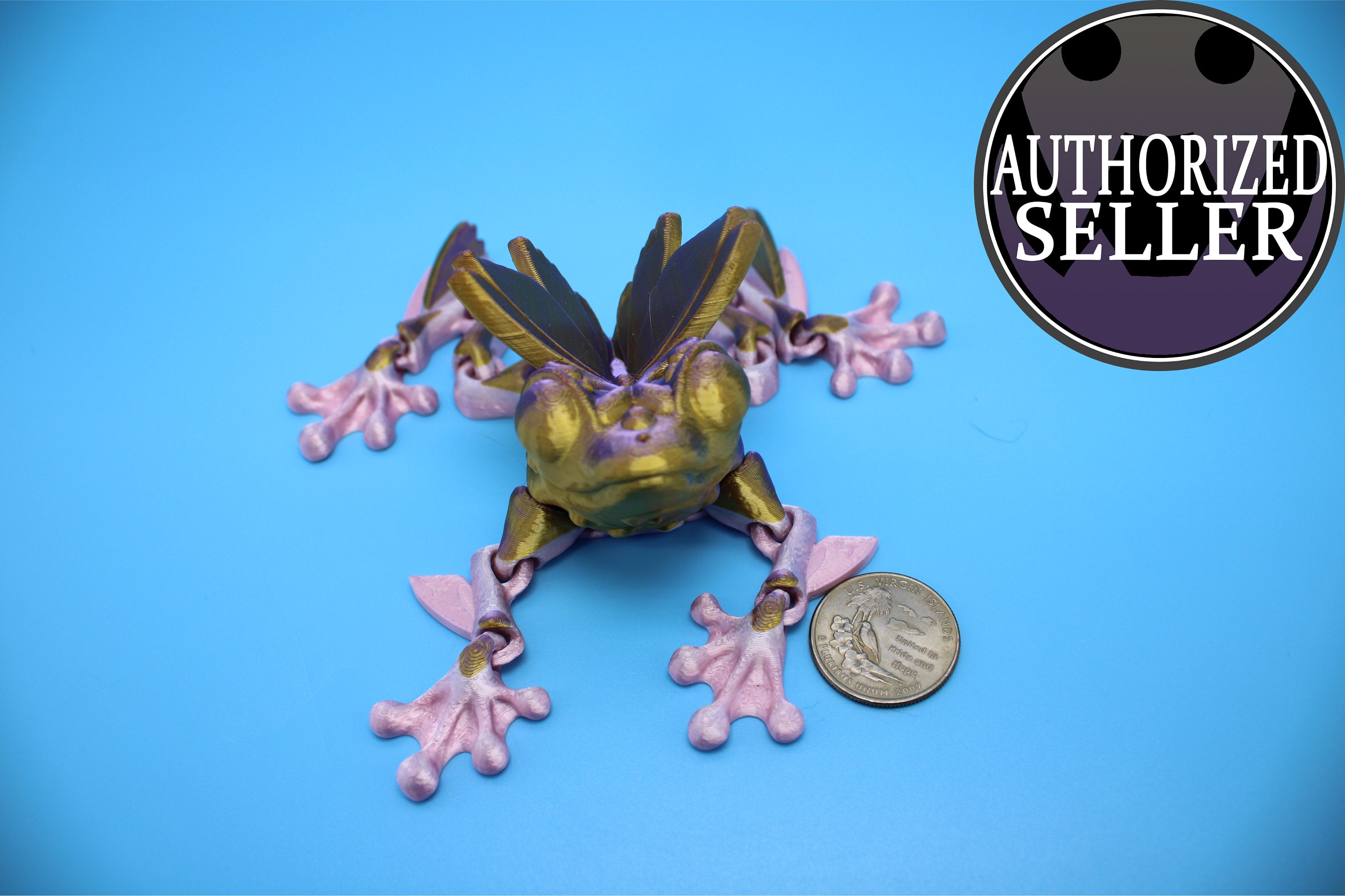 Butterfly Frog-Pink & Gold | 3D Printed | Flutter Frog | Fidget Toy | Articulating Frog.