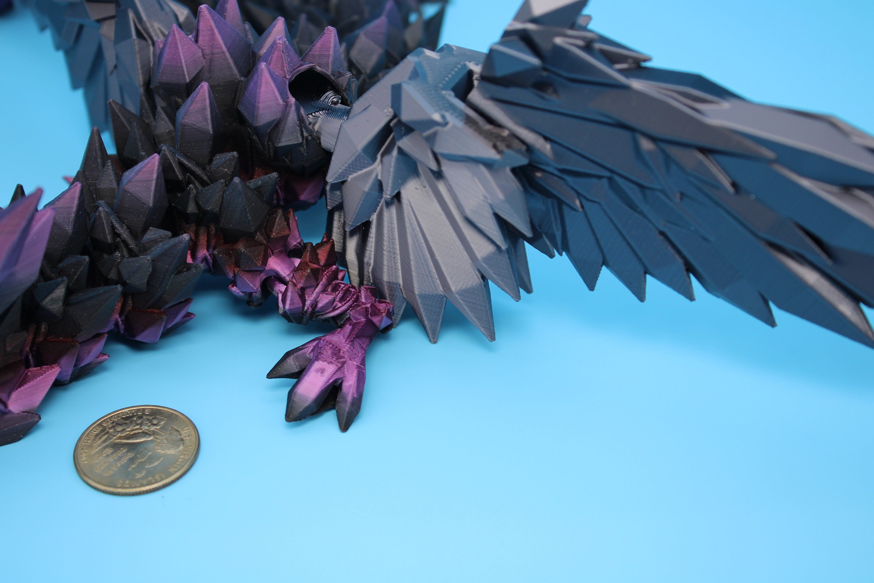 Crystal Wing Dragon- Dark Rainbow with Black Wings | 3D printed | 18 in. | Articulating Dragon | Flexi Toy.