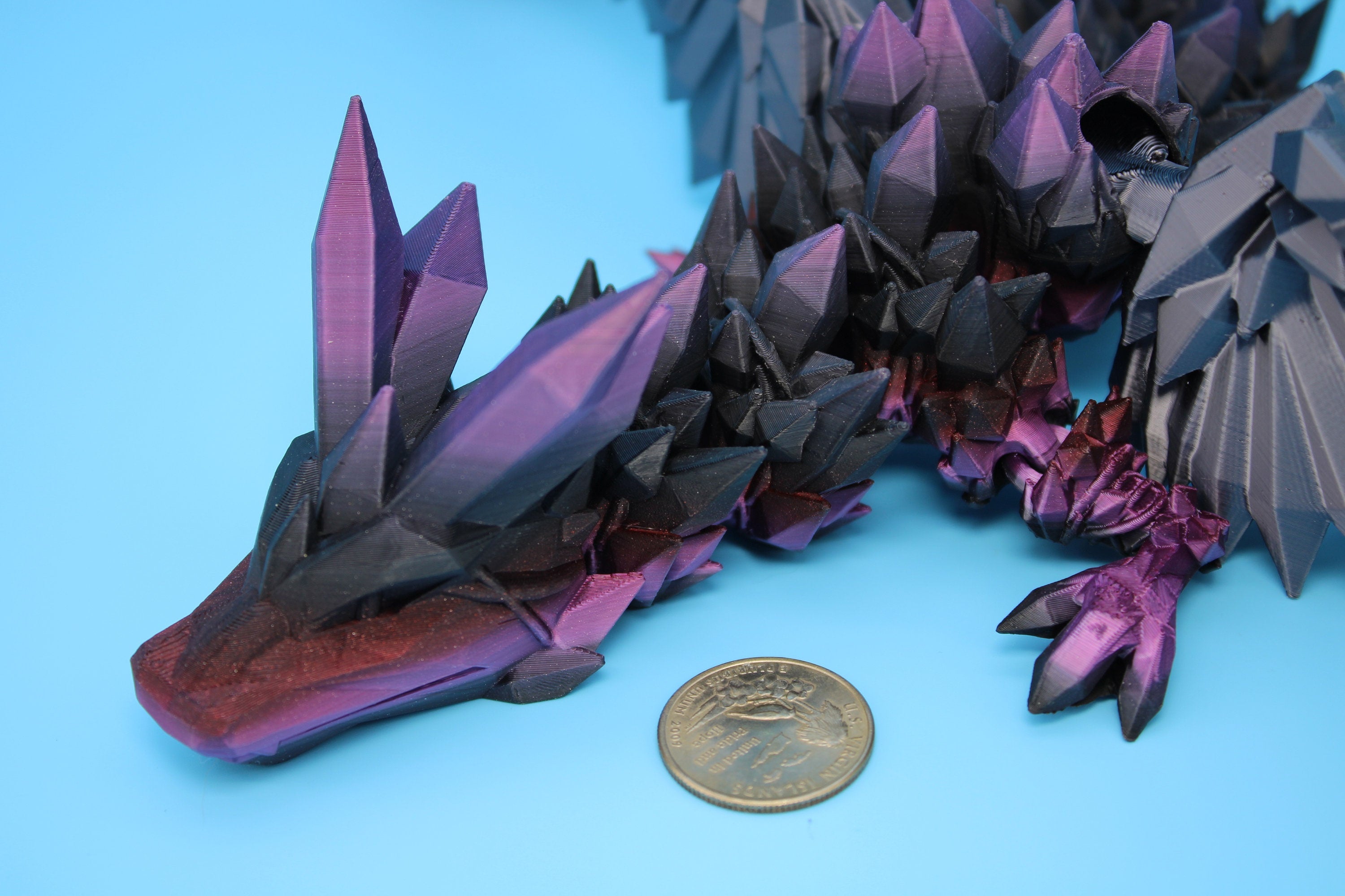 Crystal Wing Dragon- Dark Rainbow with Black Wings | 3D printed | 18 in. | Articulating Dragon | Flexi Toy.