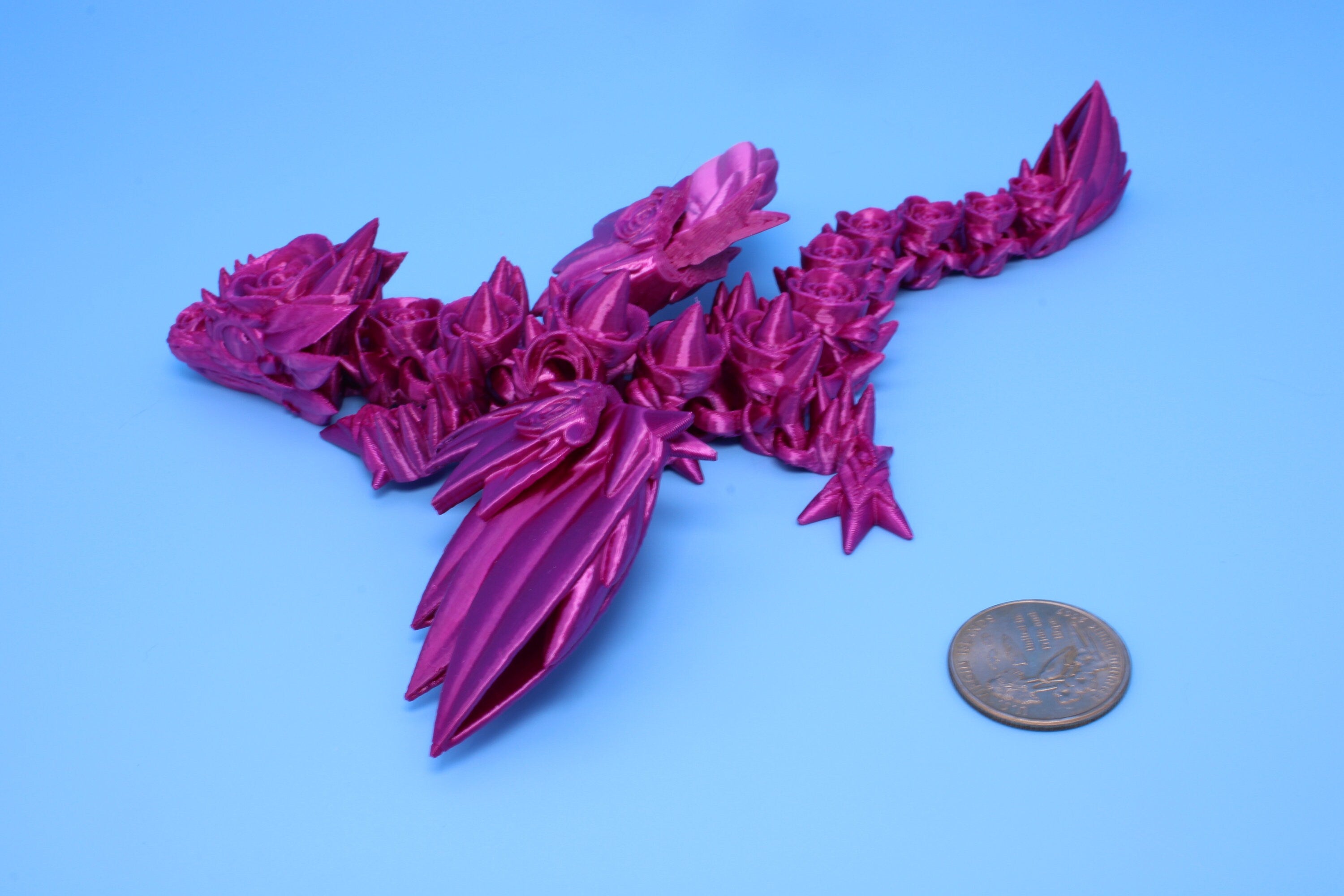 Baby Rose Wing Dragon | Pink | 3D Printed | Fidget | Flexi Toy 8.5 in. | Stress Relief Gift