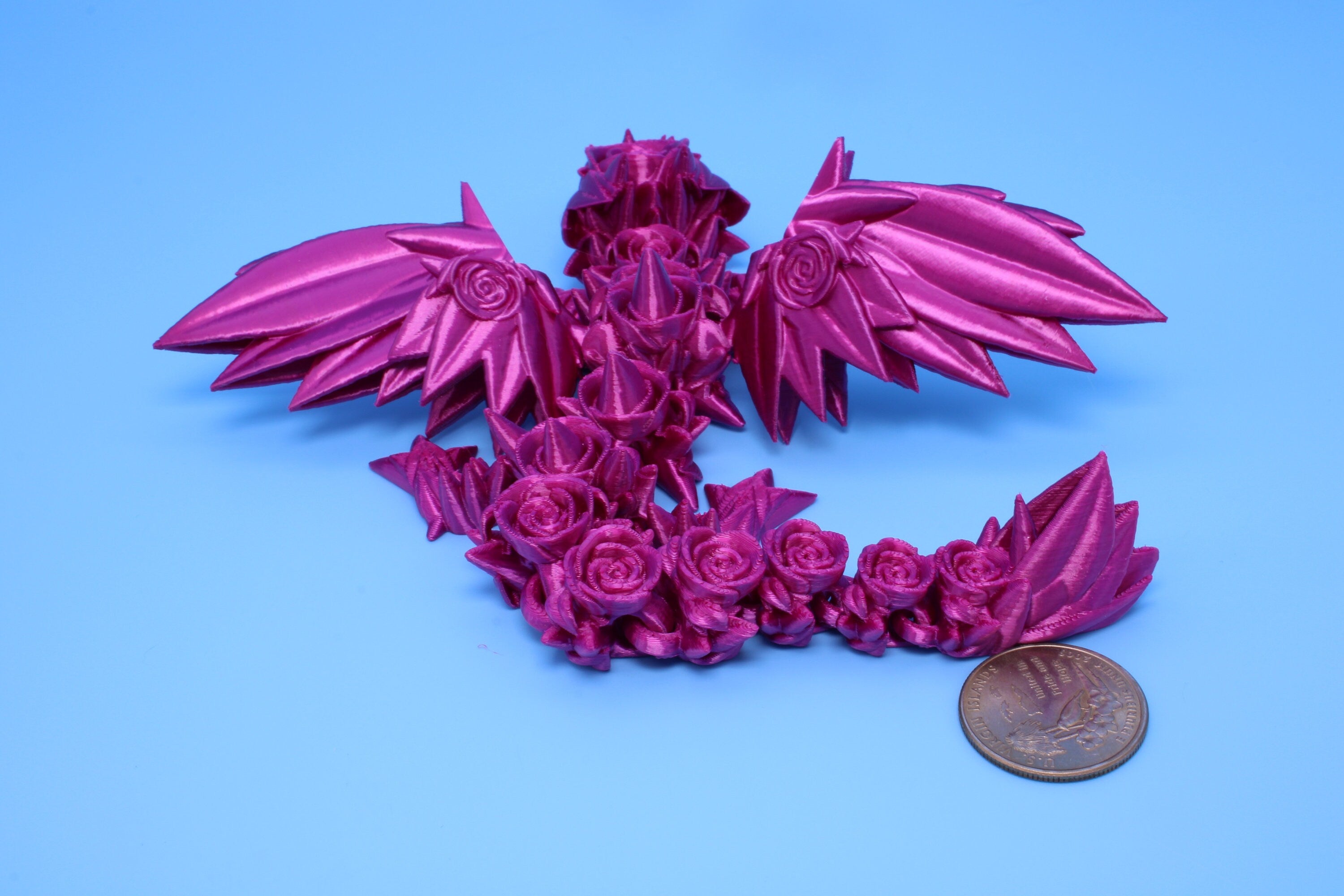 Baby Rose Wing Dragon | Pink | 3D Printed | Fidget | Flexi Toy 8.5 in. | Stress Relief Gift