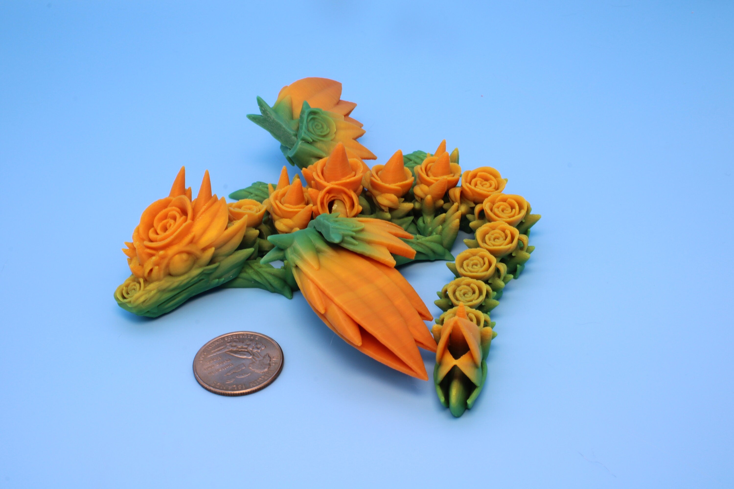 Baby Rose Wing Dragon | Yellow & Green | 3D Printed | Fidget | Flexi Toy 8.5 in. | Stress Relief Gift