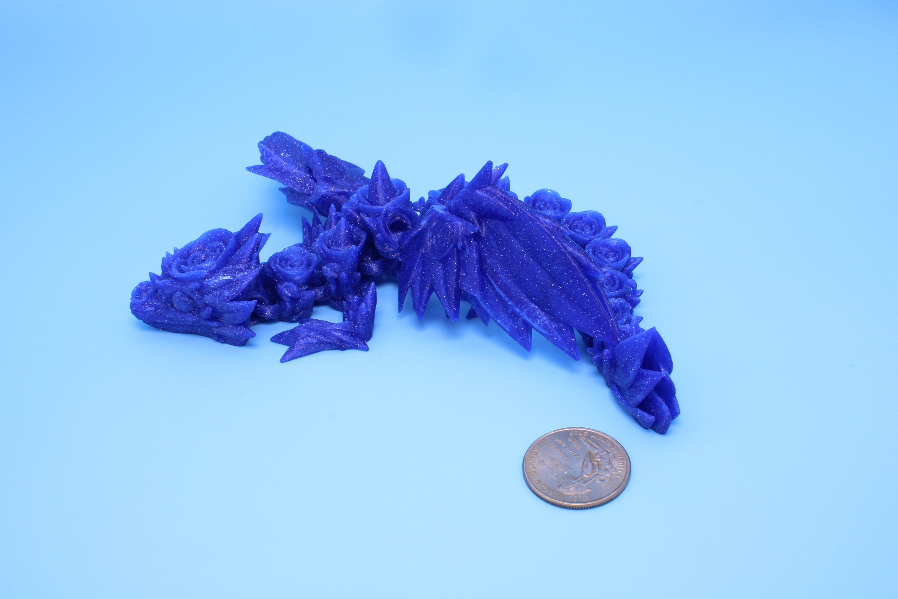 Baby Rose Wing Dragon | Blue | 3D Printed | Fidget | Flexi Toy 8.5 in. | Stress Relief Gift