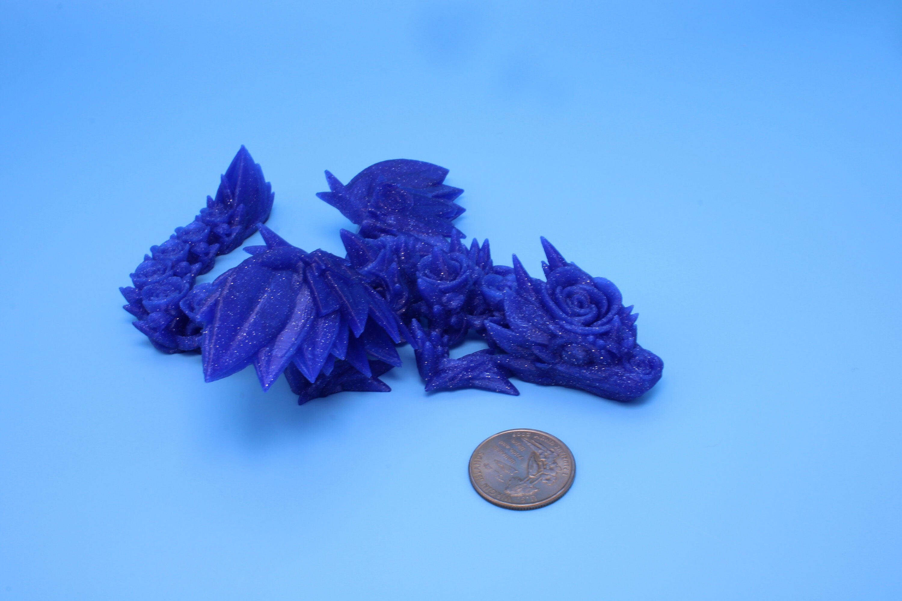 Baby Rose Wing Dragon | Blue | 3D Printed | Fidget | Flexi Toy 8.5 in. | Stress Relief Gift