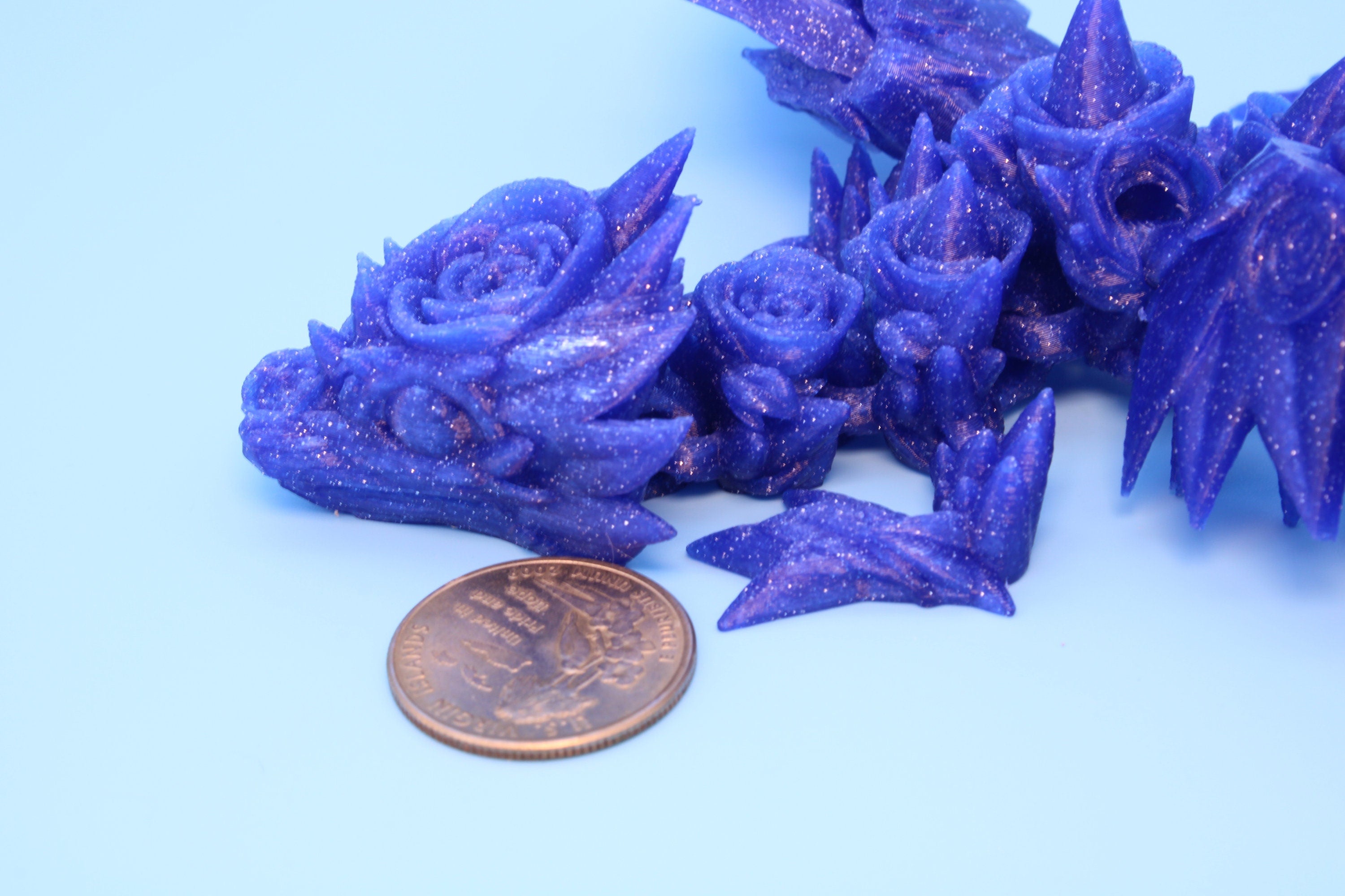 Baby Rose Wing Dragon | Blue | 3D Printed | Fidget | Flexi Toy 8.5 in. | Stress Relief Gift