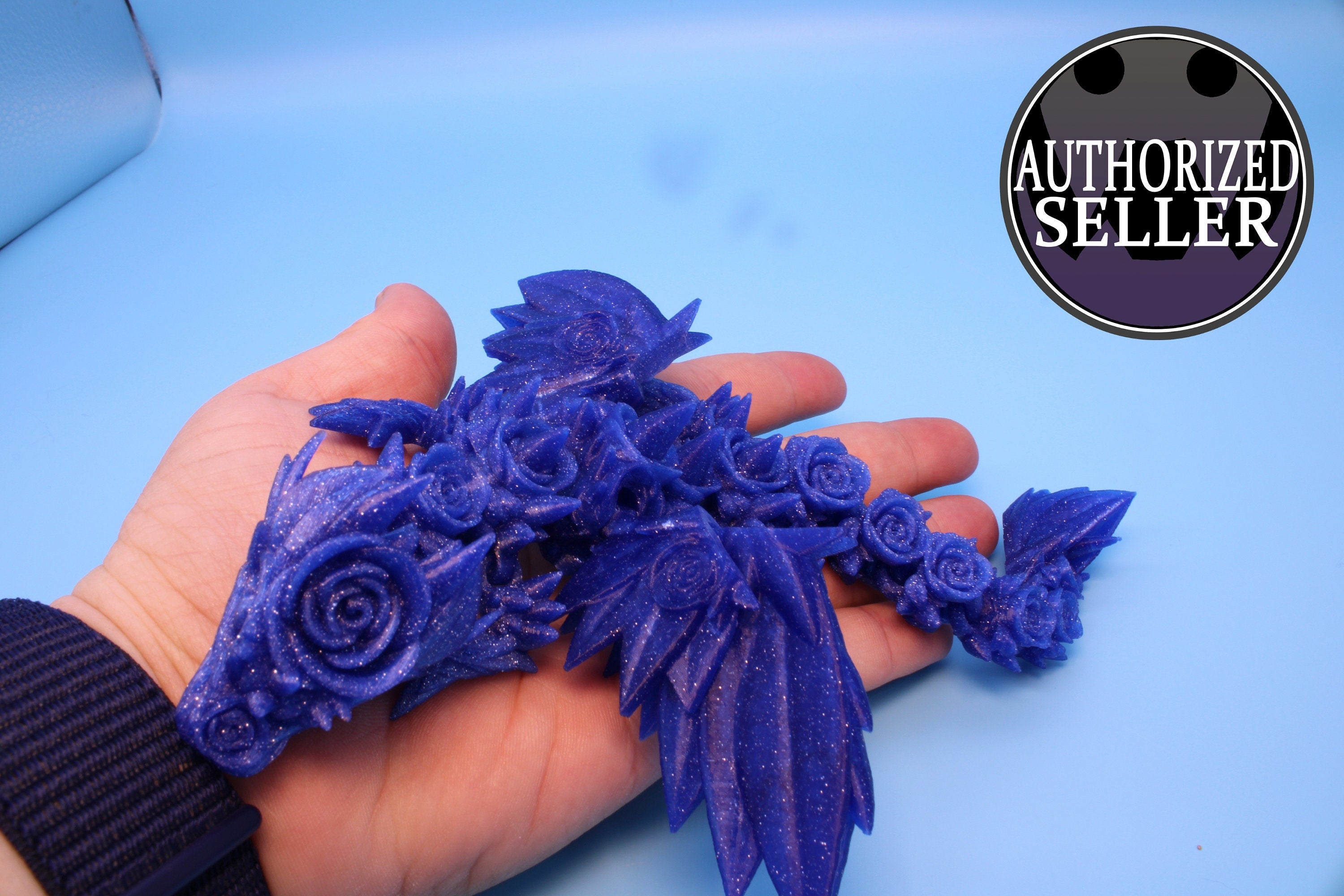 Baby Rose Wing Dragon | Blue | 3D Printed | Fidget | Flexi Toy 8.5 in. | Stress Relief Gift