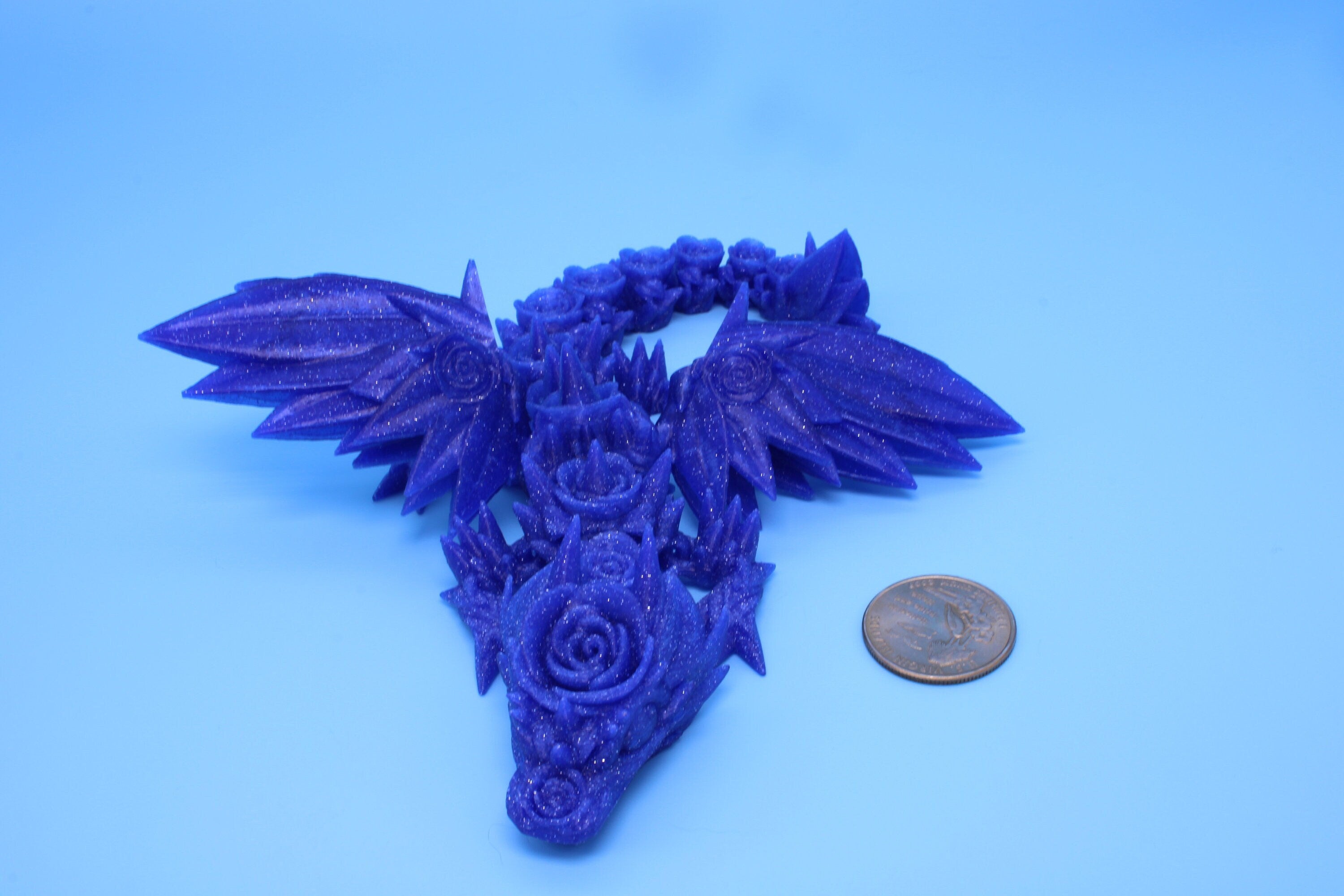 Baby Rose Wing Dragon | Blue | 3D Printed | Fidget | Flexi Toy 8.5 in. | Stress Relief Gift