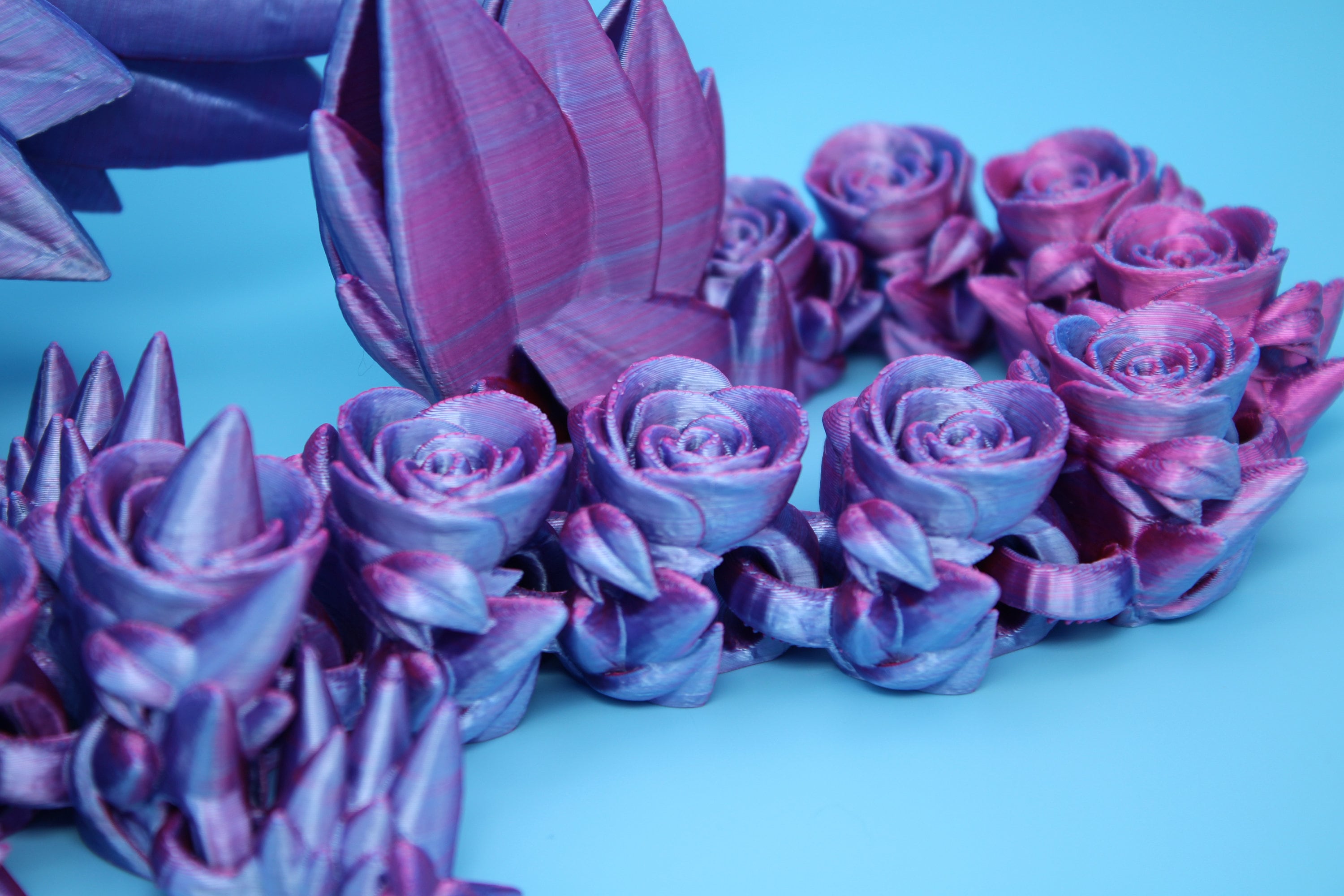 Rose Wing Dragon- Pink & Blue | Articulating Dragon | 3D Printed Fidget | 19 in.