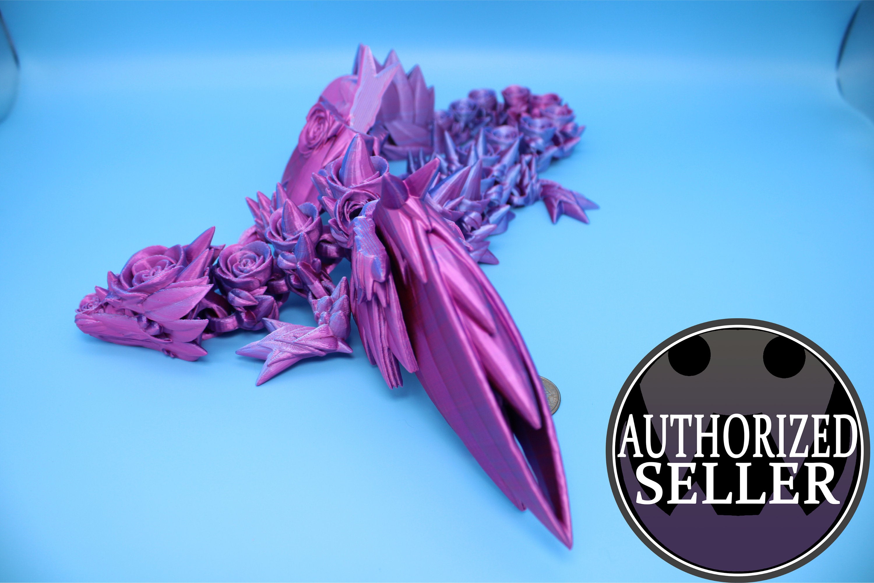 Rose Wing Dragon- Pink & Blue | Articulating Dragon | 3D Printed Fidget | 19 in.