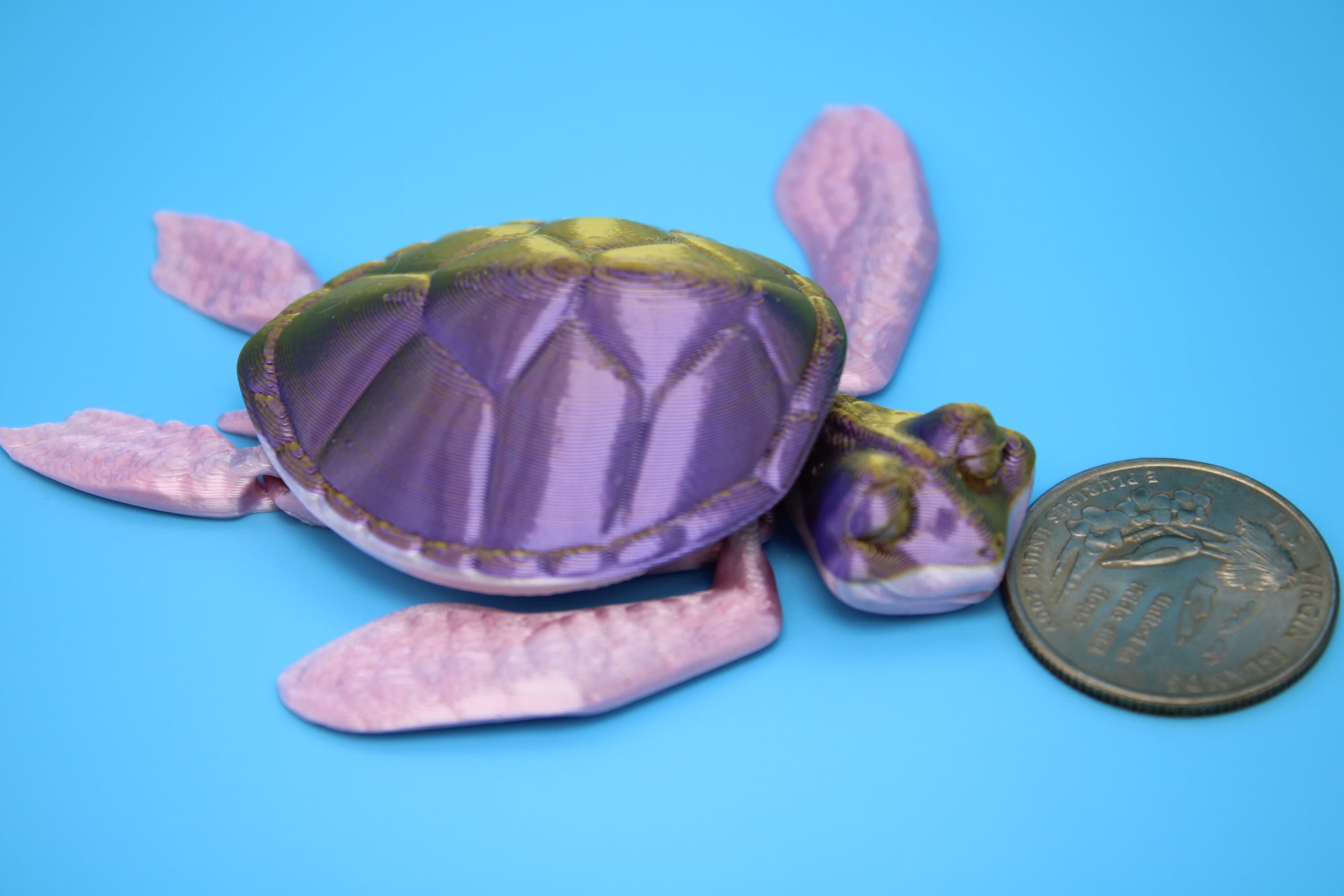 Turtle- Pink & Gold | Miniature | Cute Flexi Toy | Articulating Turtle | 3D printed
