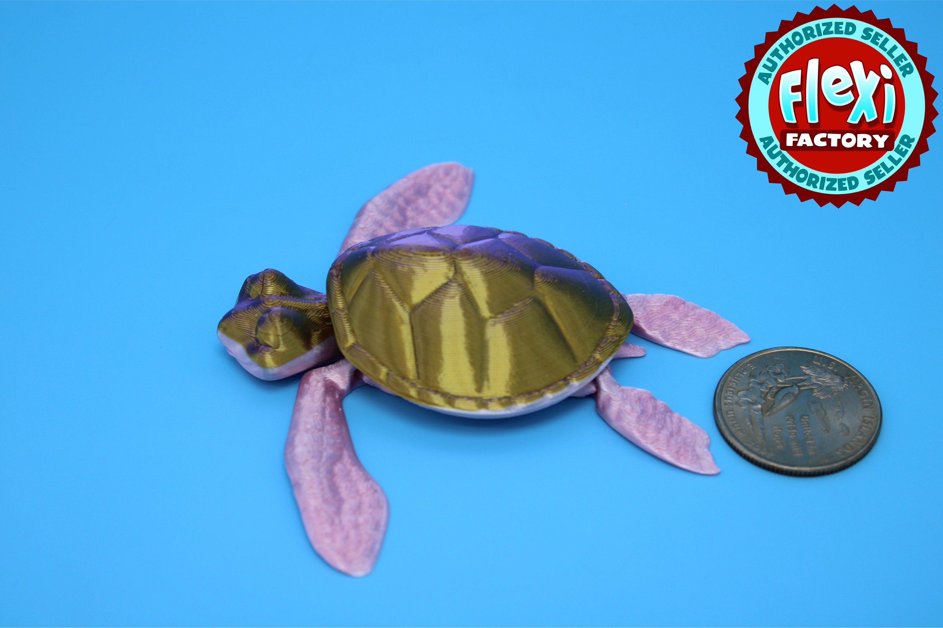 Turtle- Pink & Gold | Miniature | Cute Flexi Toy | Articulating Turtle | 3D printed