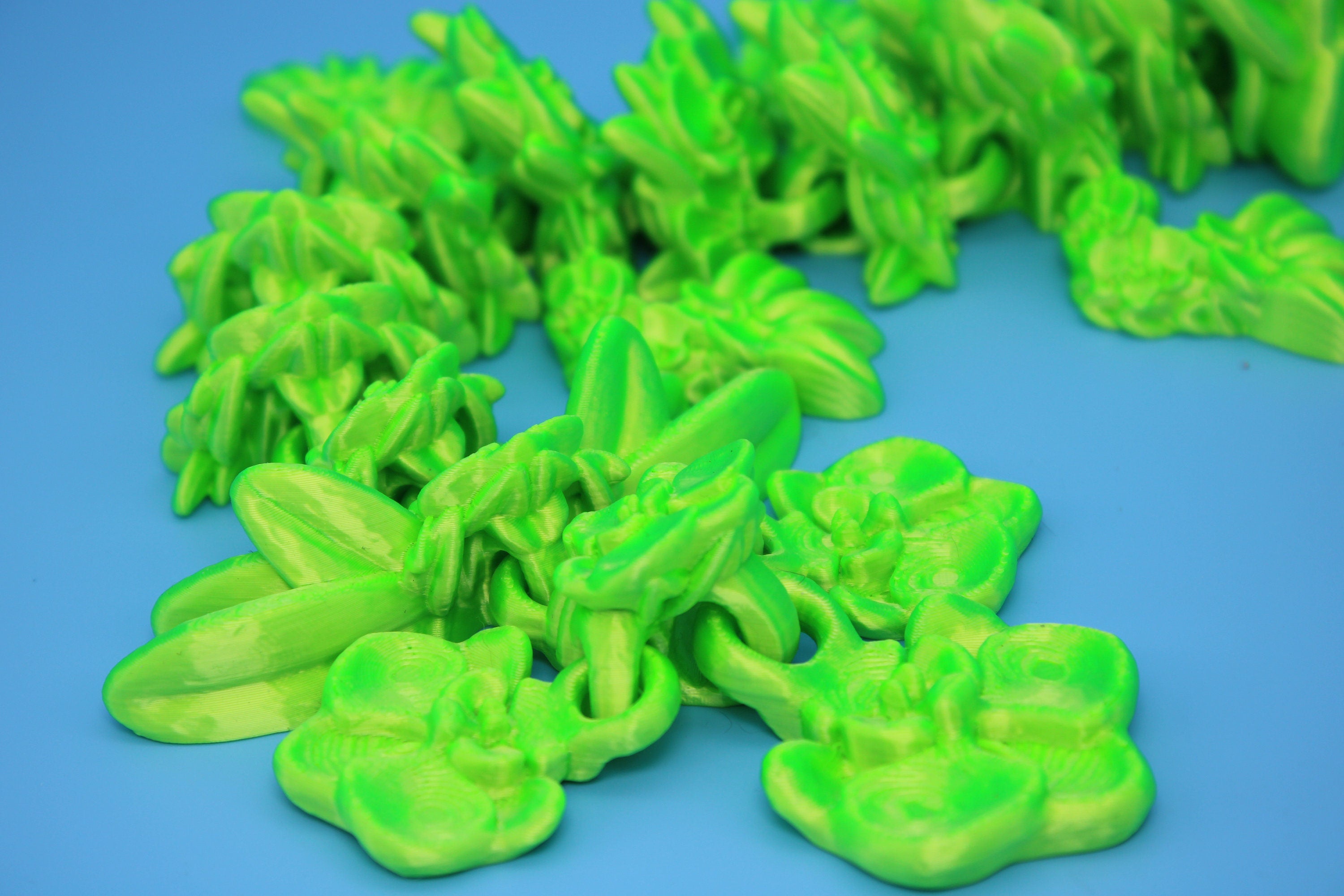 Baby Orchid Dragon- Green | 3D Printed | Flexi Toy | 12.5 in.