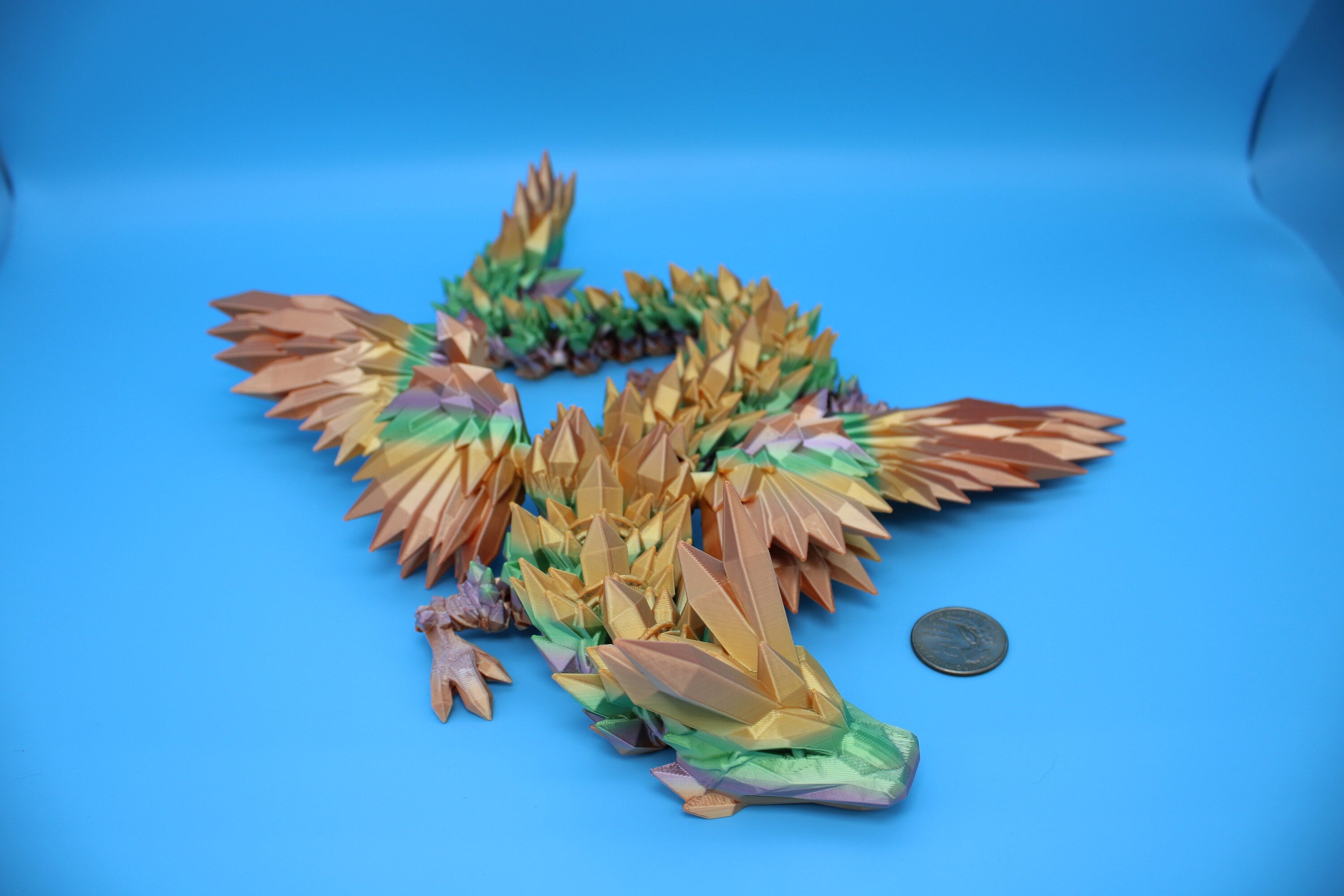 Crystal Wing Dragon | Rainbow | Crystal Wing Dragon | 3D printed | Articulating Dragon | Fidget Toy | Flexi Toy | 18 in