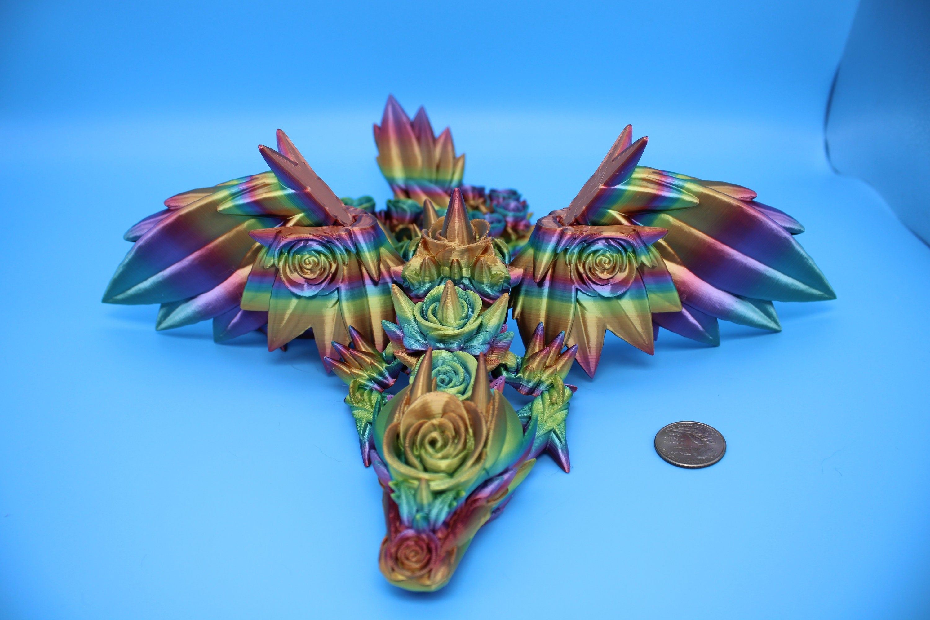Rose Wing Dragon- Rainbow | Articulating Dragon | 3D Printed Fidget | 19 in.