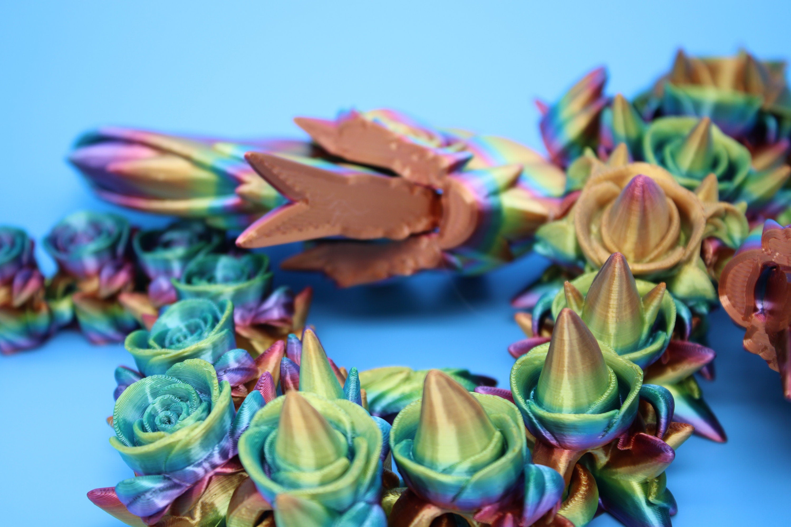 Rose Wing Dragon- Rainbow | Articulating Dragon | 3D Printed Fidget | 19 in.