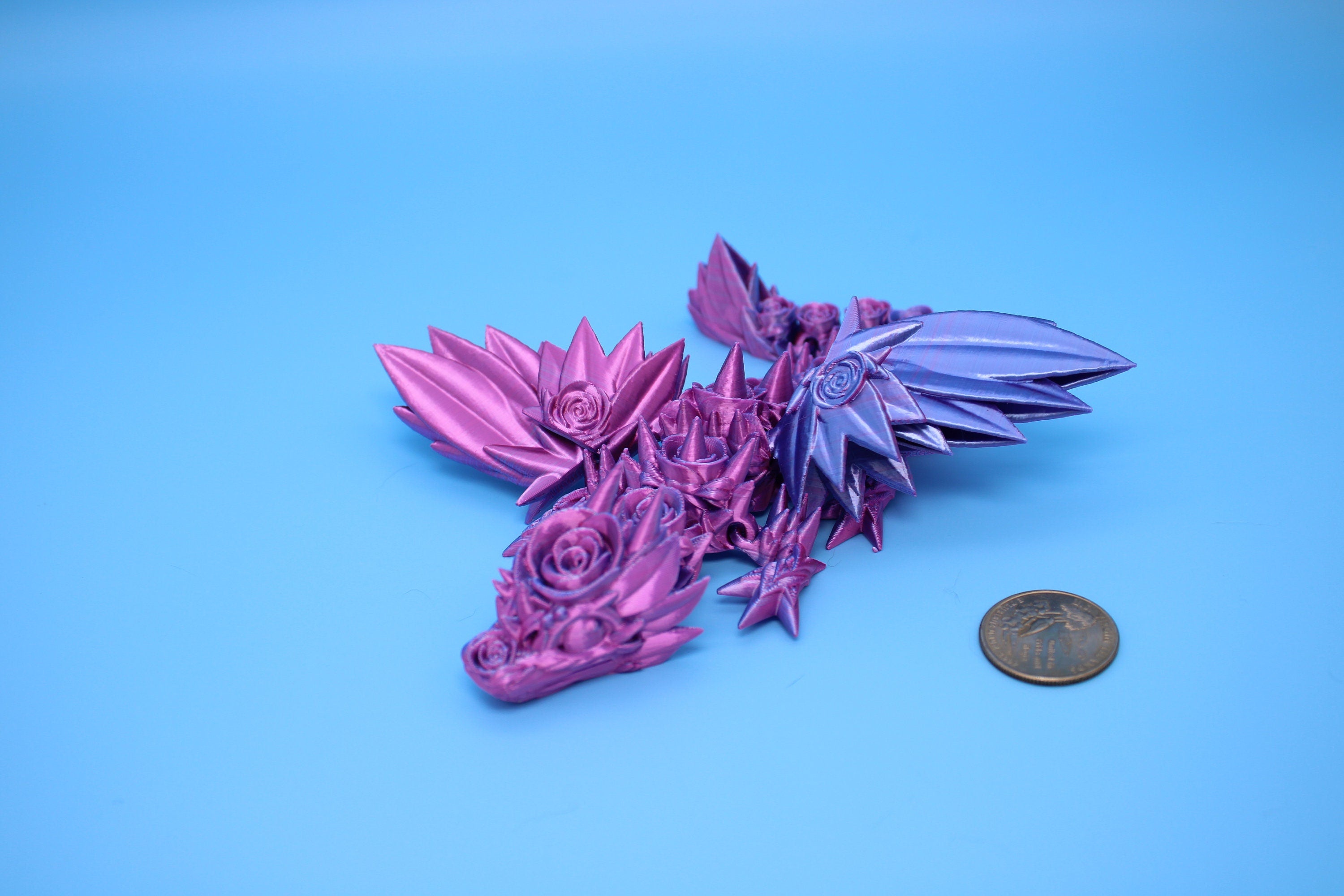 Baby Rose Wing Dragon | Blue / Pink | 3D Printed | Fidget | Flexi Toy 8.5 in. | Stress Relief Gift