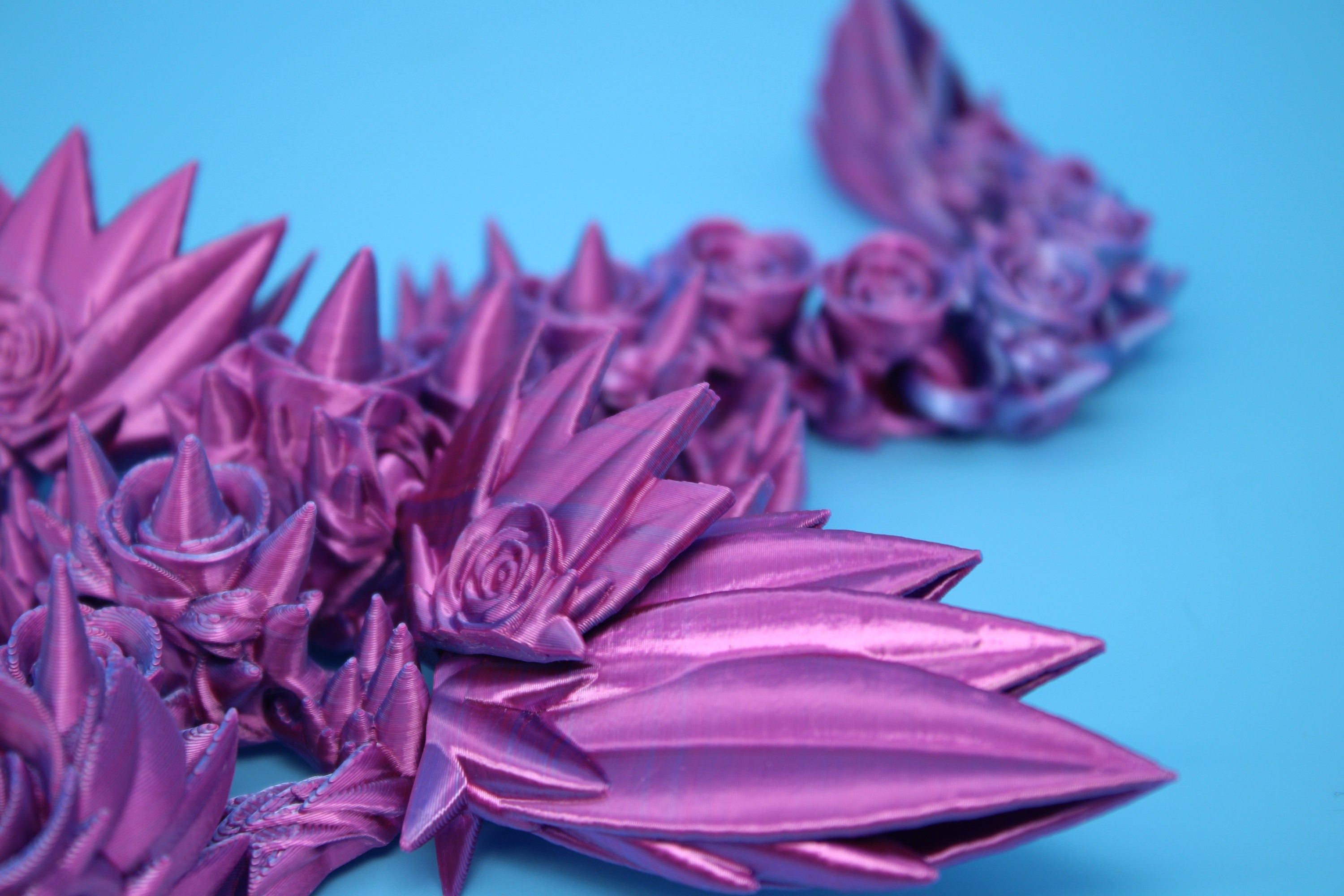 Baby Rose Wing Dragon | Blue / Pink | 3D Printed | Fidget | Flexi Toy 8.5 in. | Stress Relief Gift