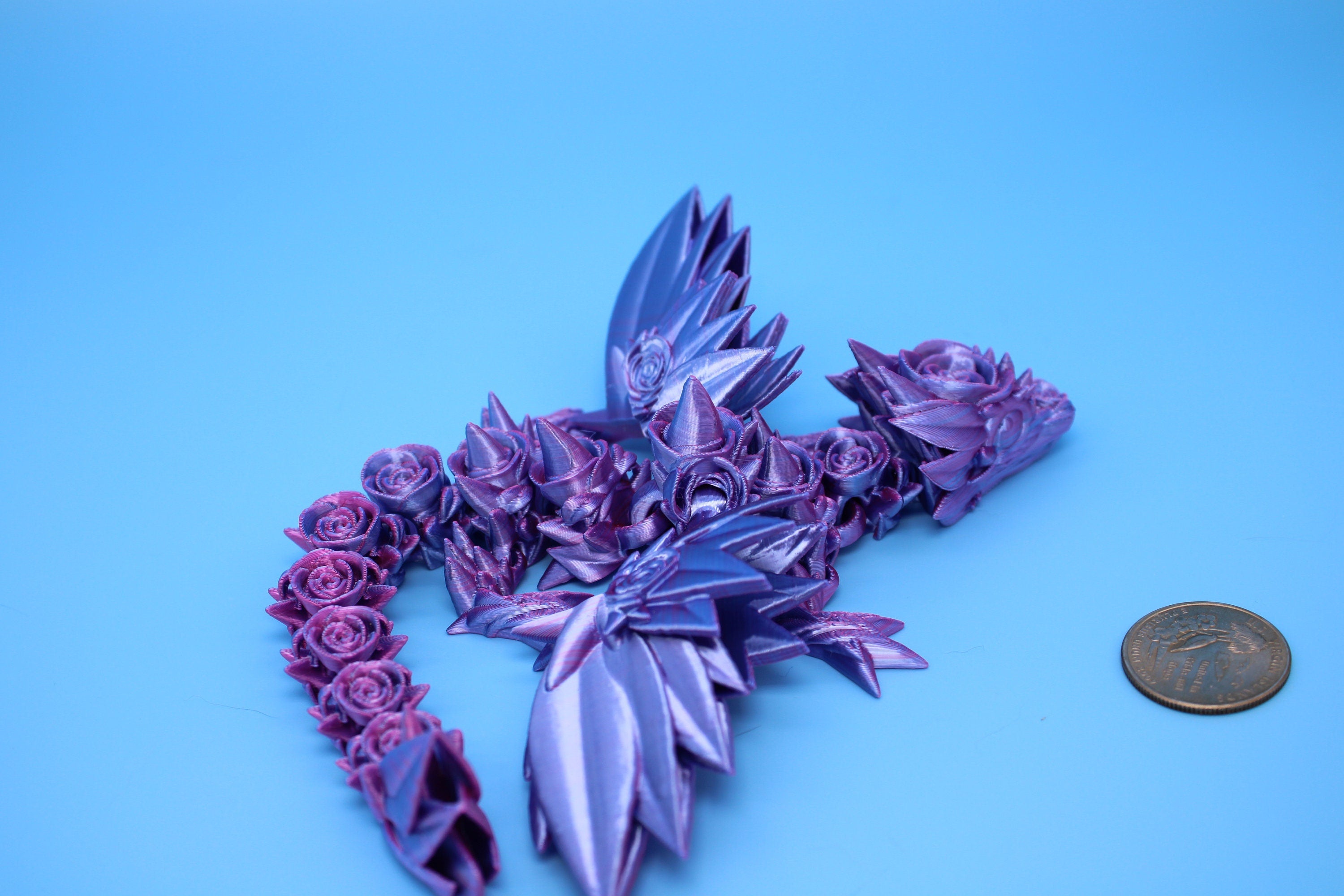 Baby Rose Wing Dragon | Blue / Pink | 3D Printed | Fidget | Flexi Toy 8.5 in. | Stress Relief Gift