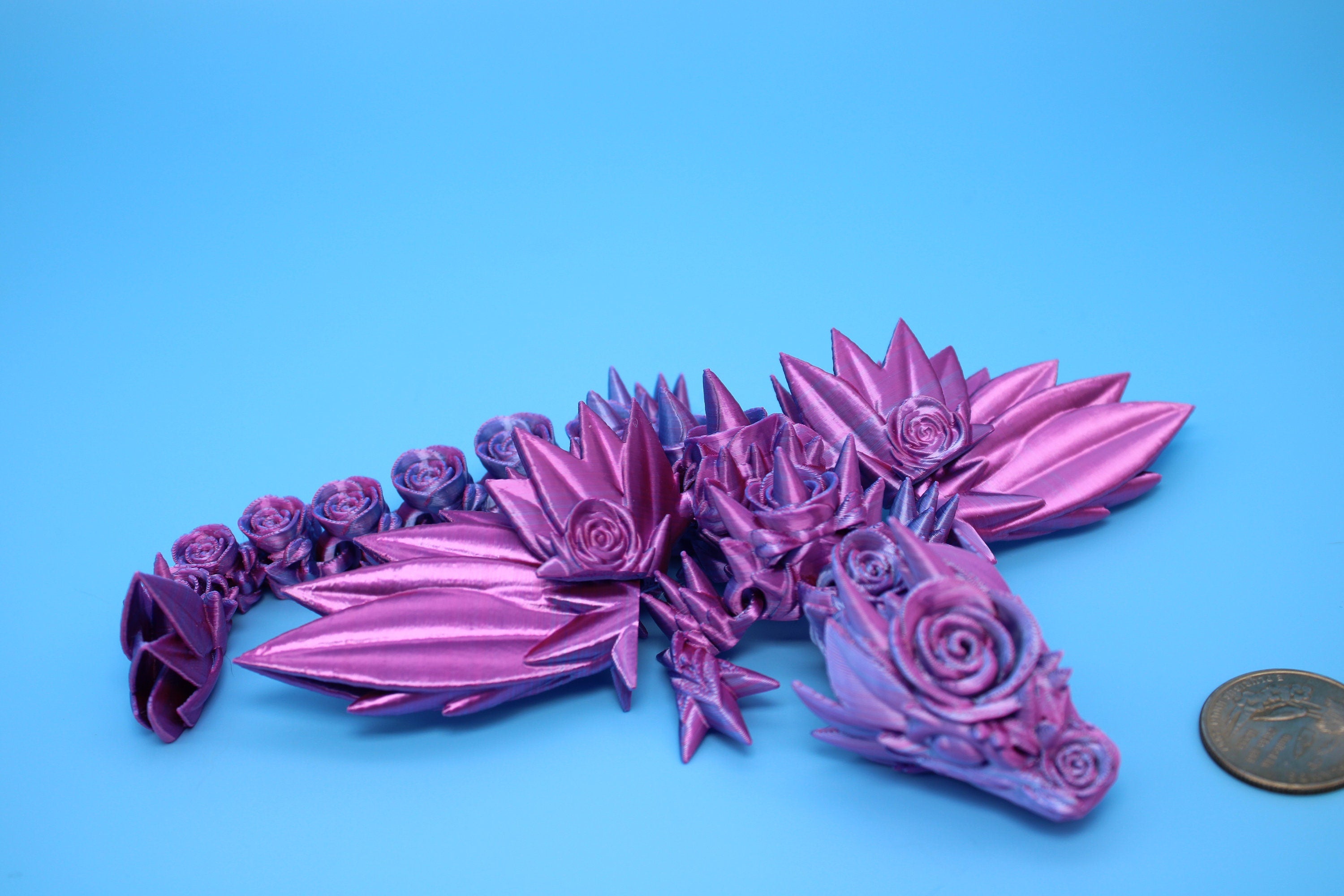 Baby Rose Wing Dragon | Blue / Pink | 3D Printed | Fidget | Flexi Toy 8.5 in. | Stress Relief Gift