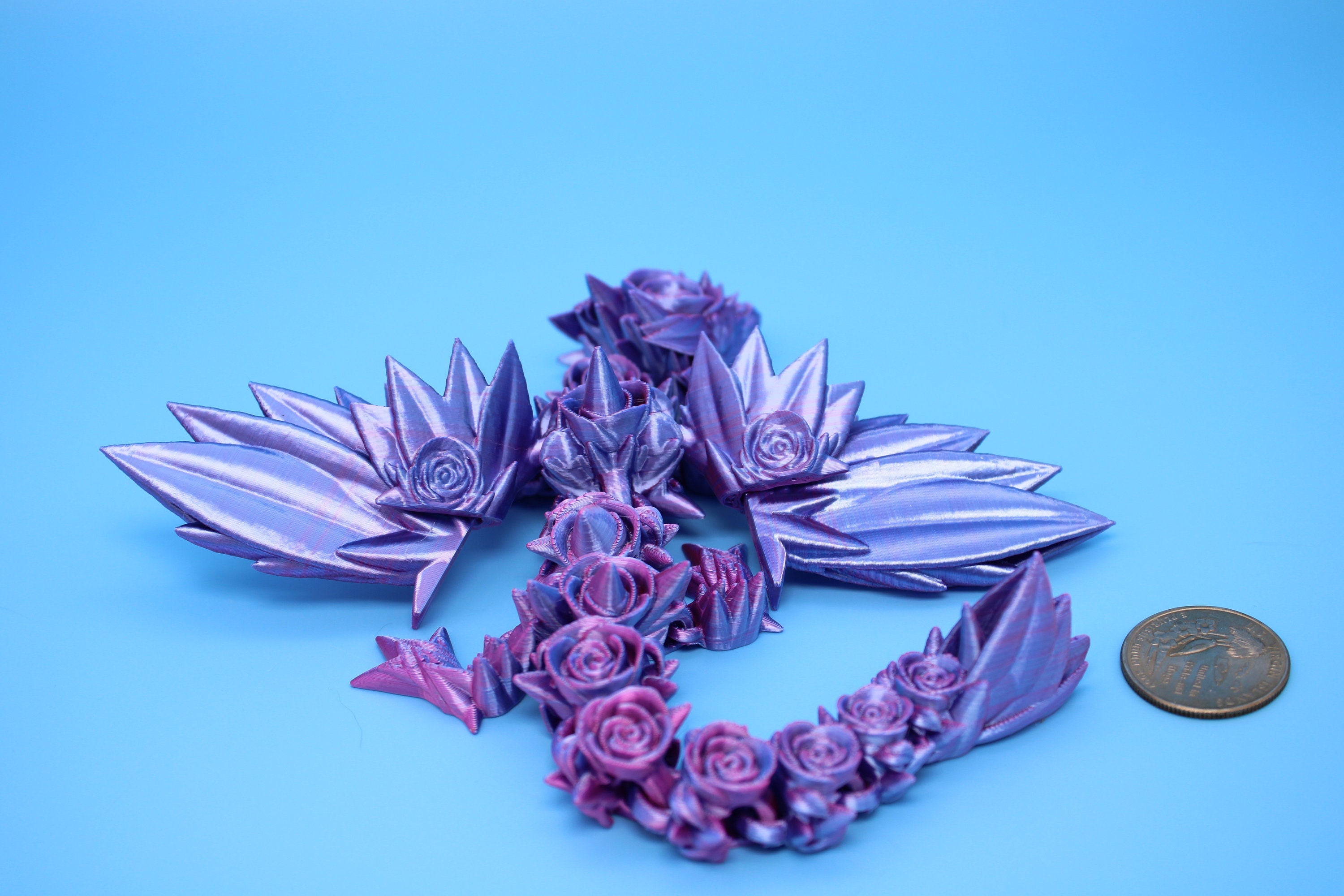 Baby Rose Wing Dragon | Blue / Pink | 3D Printed | Fidget | Flexi Toy 8.5 in. | Stress Relief Gift