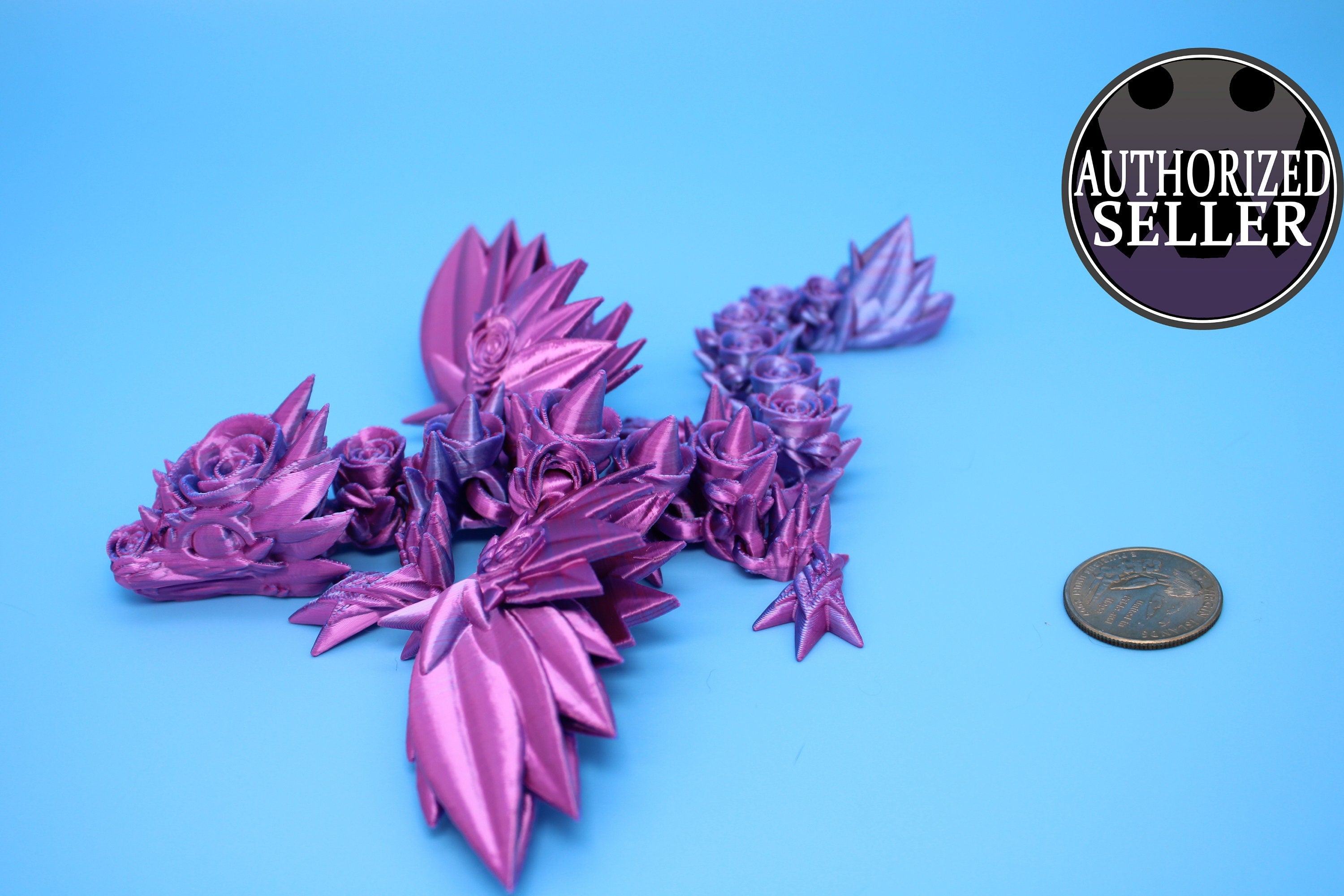 Baby Rose Wing Dragon | Blue / Pink | 3D Printed | Fidget | Flexi Toy 8.5 in. | Stress Relief Gift