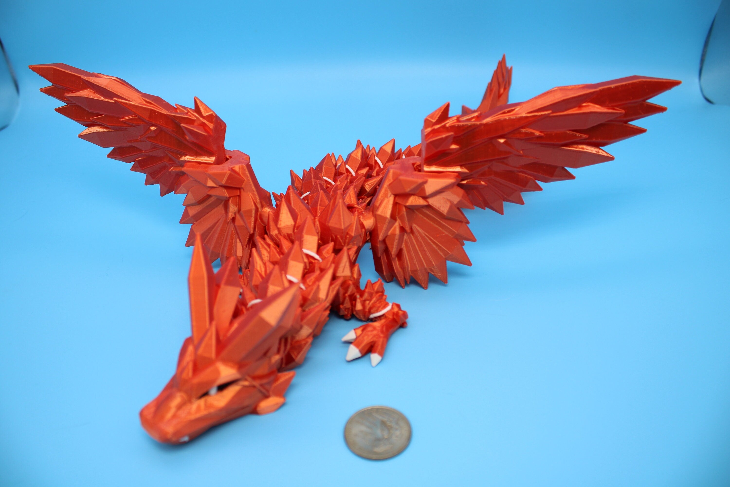 Crystal Wing Dragon | Orange 100% 3D printed | Crystal Wing | 3D Printed | Articulating Dragon | Flexi Toy | Sensory Toy | Gift.