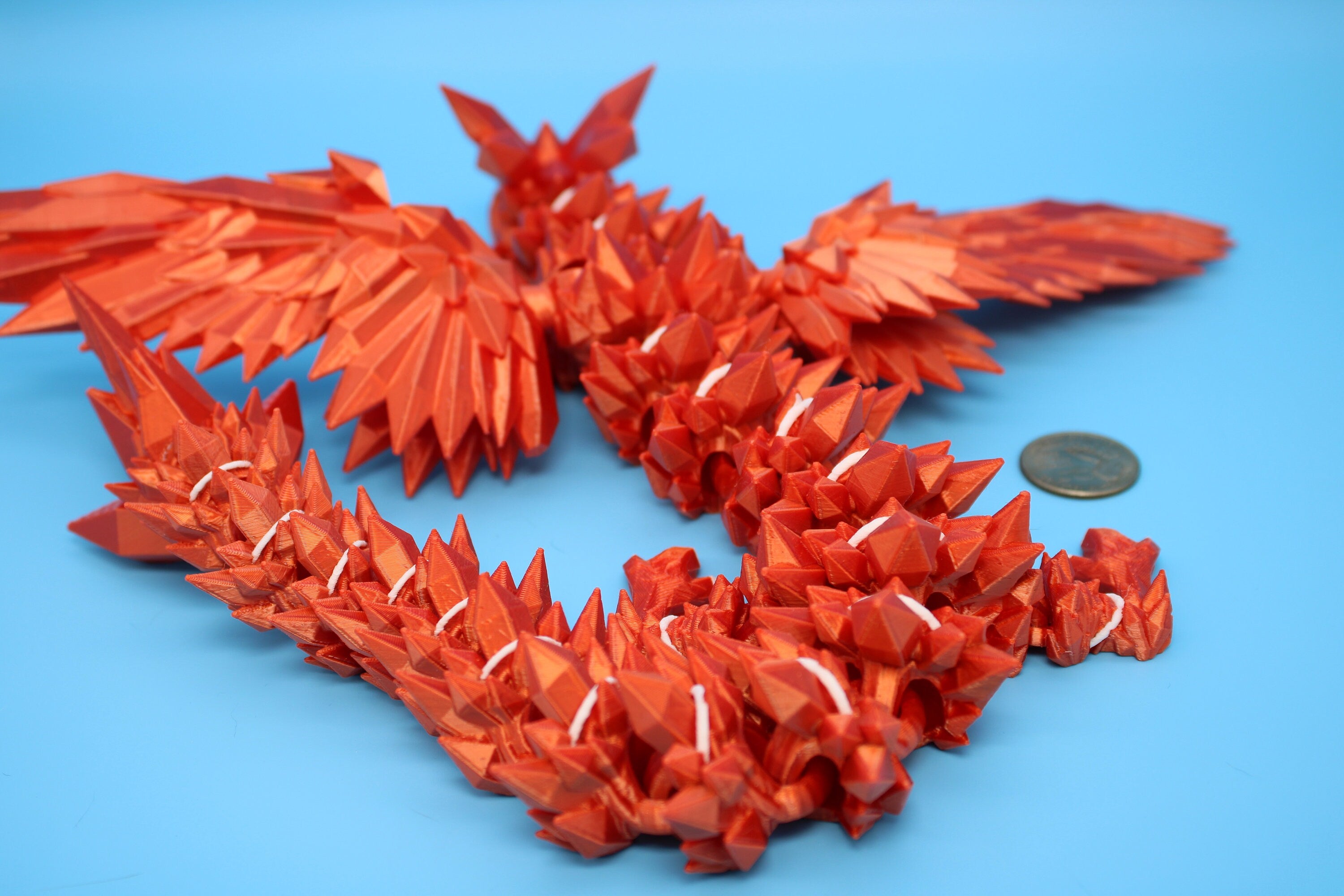 Crystal Wing Dragon | Orange 100% 3D printed | Crystal Wing | 3D Printed | Articulating Dragon | Flexi Toy | Sensory Toy | Gift.