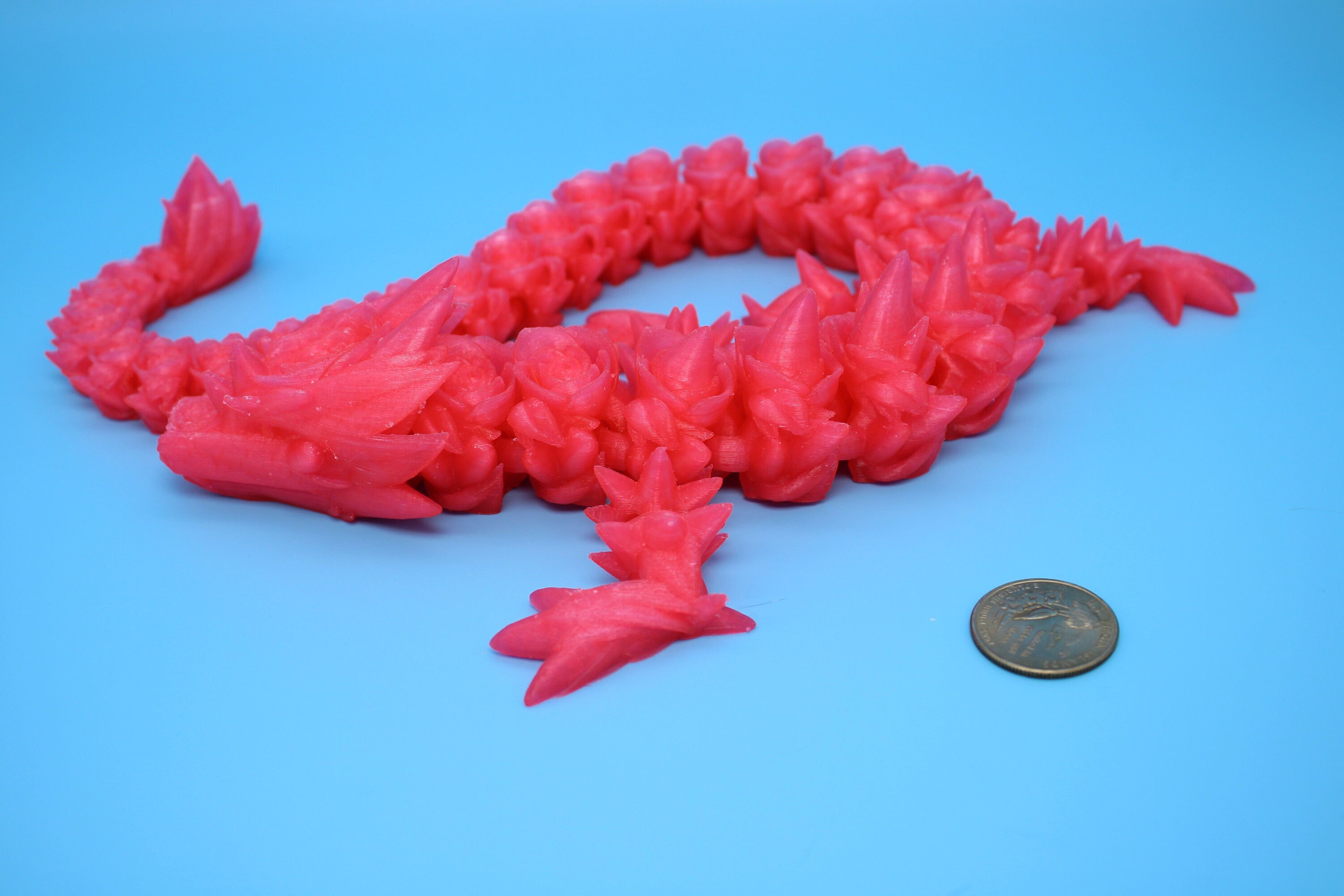 Rose Dragon | 3D Printed Fidget | Flexi Toy | Adult Fidget Toy | Sensory Toy Dragon | 3d Printed Art / Toys. 21 in.