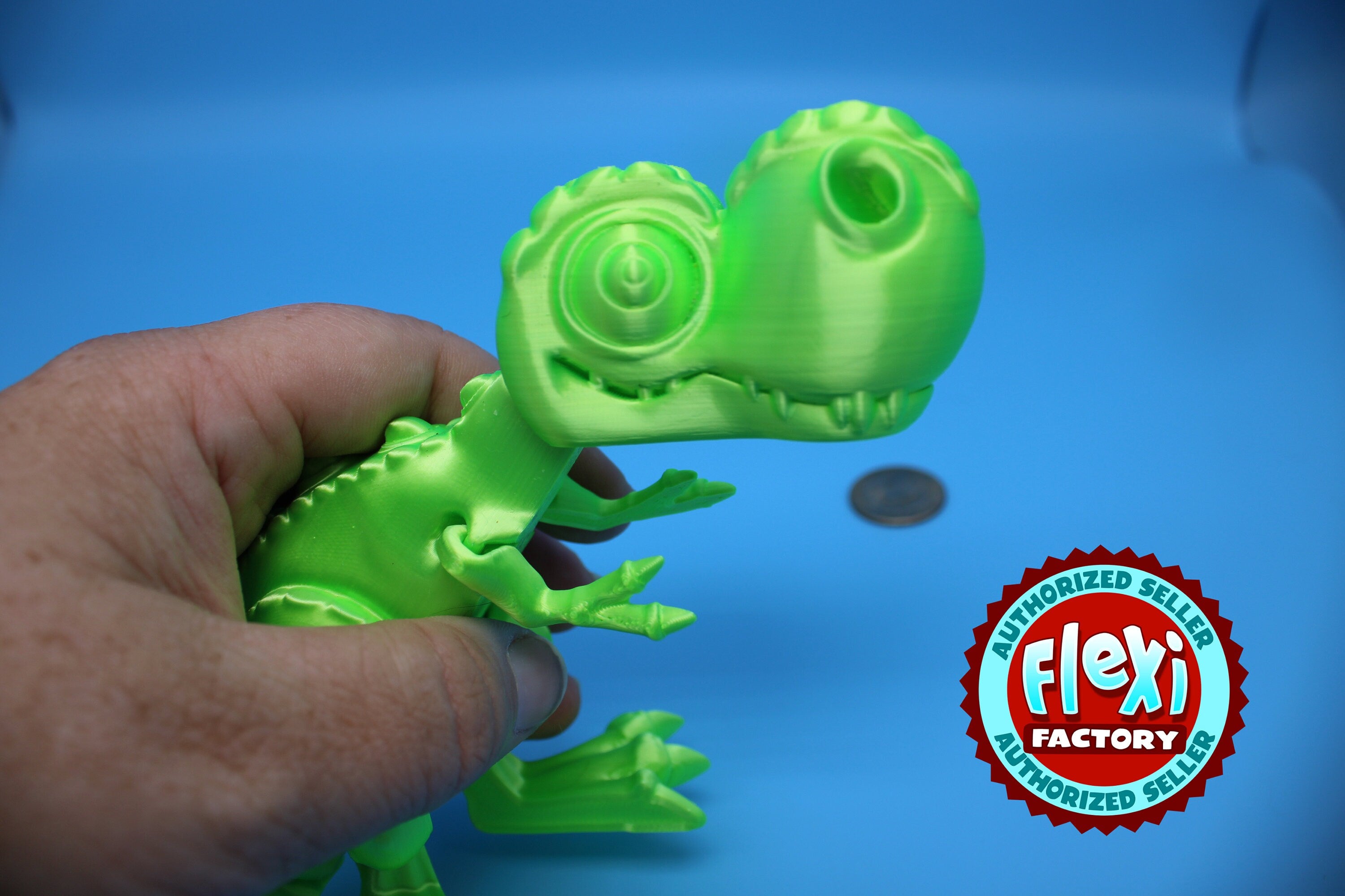 Flexi T-Rex -Green | Articulating | 3D Printed | Tyrannosaurus | Super Cute Dinosaur.