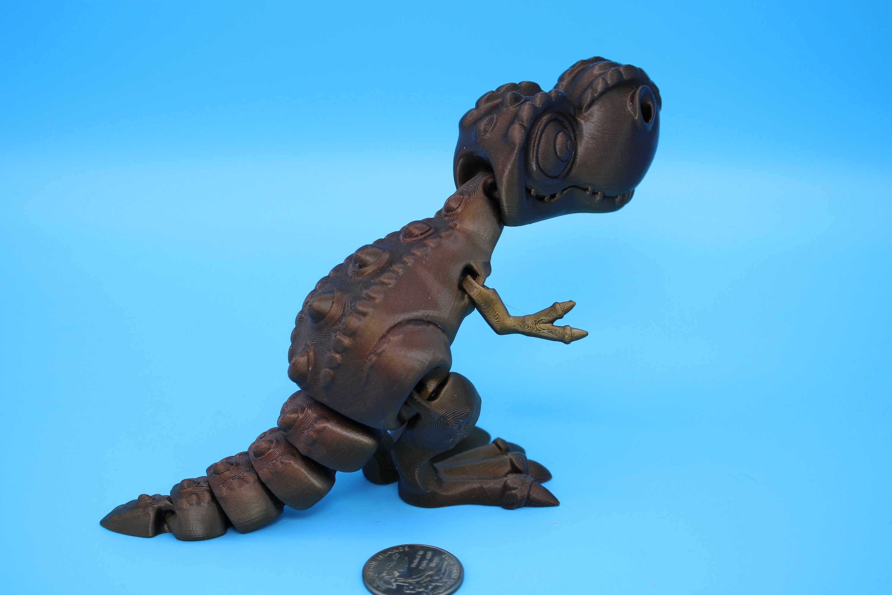 Flexi T-Rex -Brown | Articulating | 3D Printed | Tyrannosaurus | Super Cute Dinosaur.