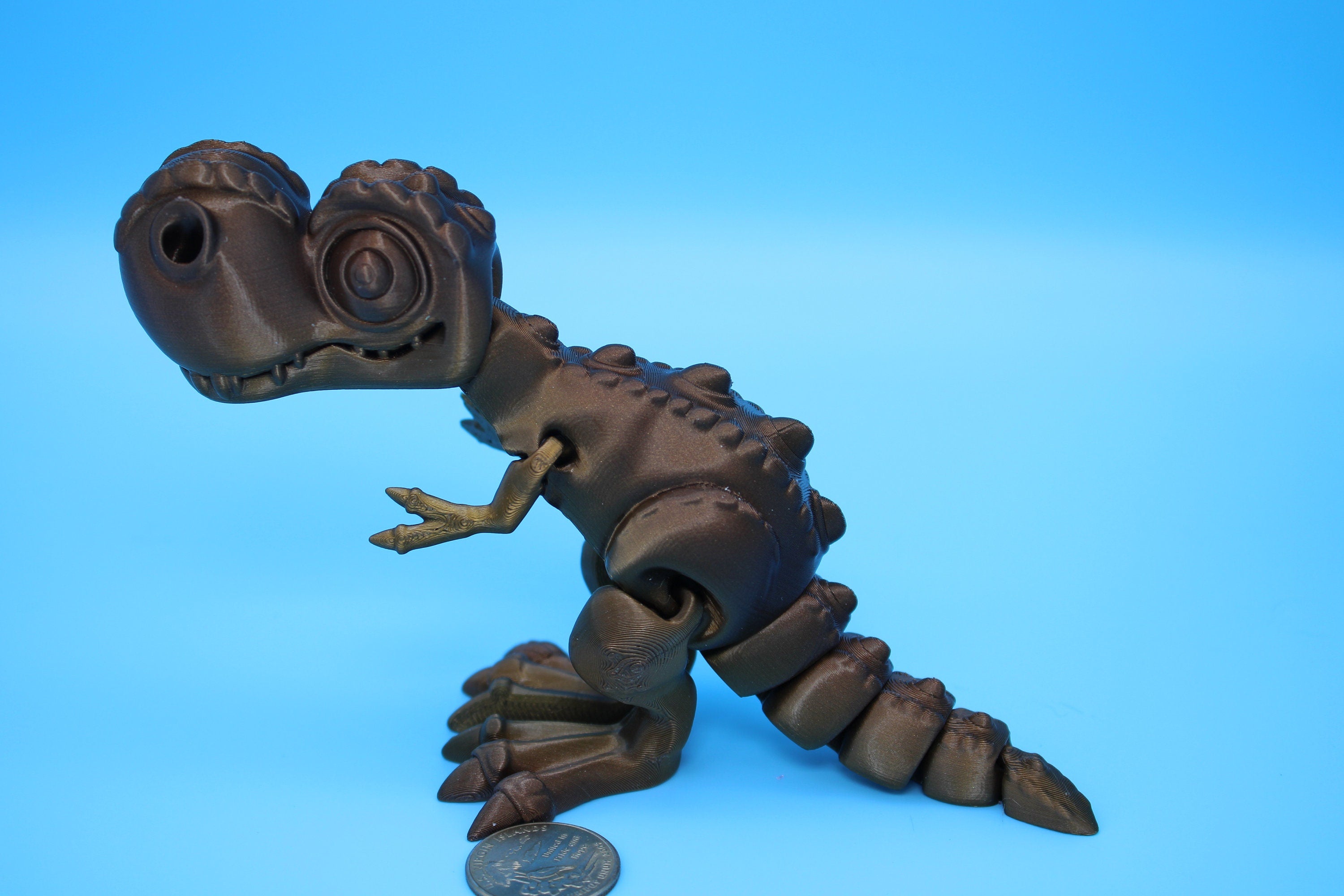 Flexi T-Rex -Brown | Articulating | 3D Printed | Tyrannosaurus | Super Cute Dinosaur.