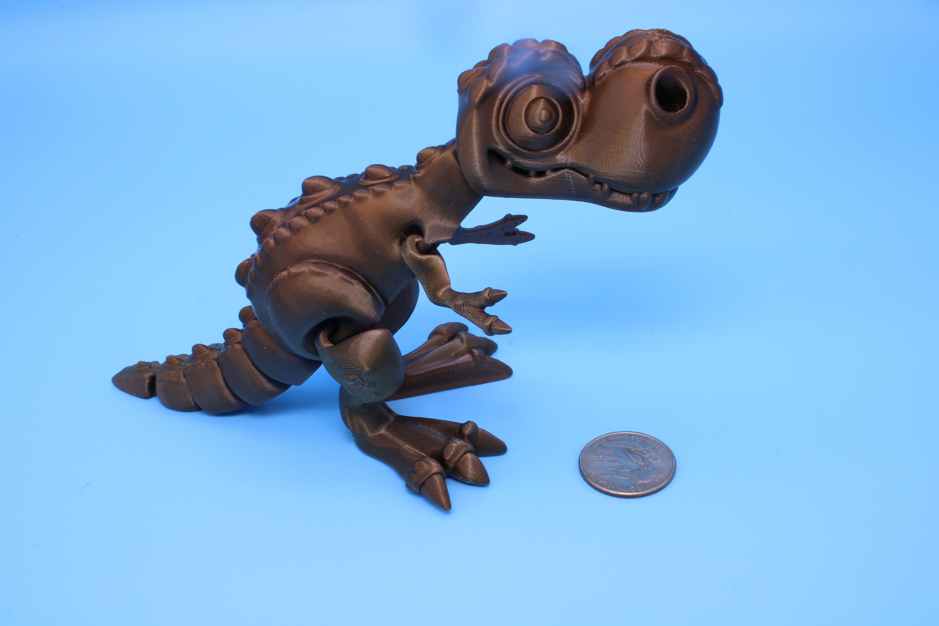 Flexi T-Rex -Brown | Articulating | 3D Printed | Tyrannosaurus | Super Cute Dinosaur.