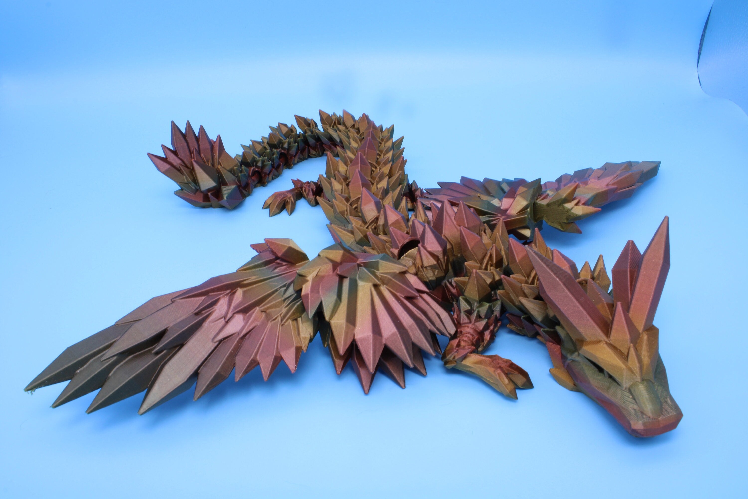 Crystal Wing Dragon | Rainbow | Crystal Wing Dragon | 3D printed | Articulating Dragon | Fidget Toy | Flexi Toy | 18 in