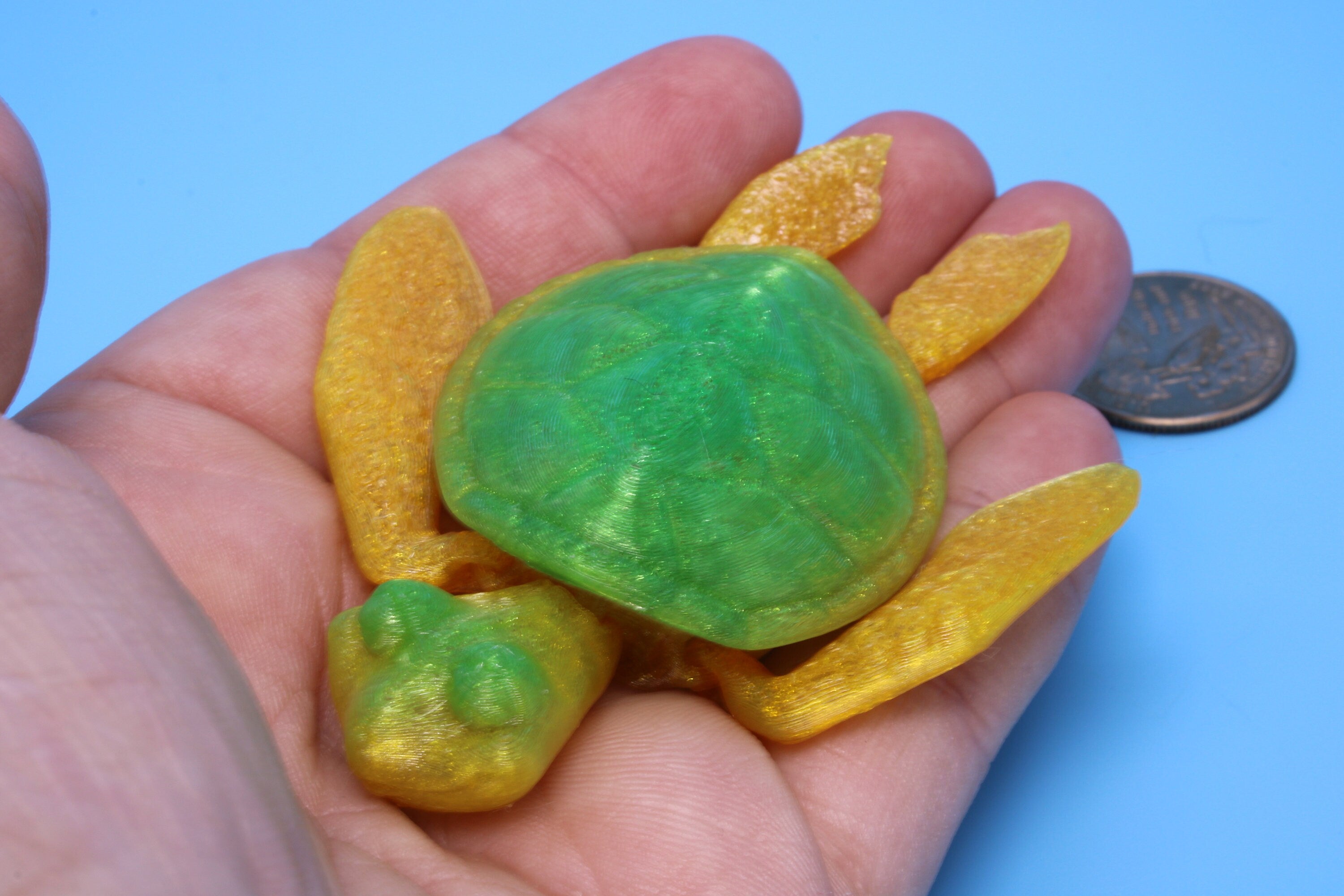 Turtle- Green & Yellow | Miniature | Cute Flexi Toy | Articulating Turtle | 3D printed 3 in.