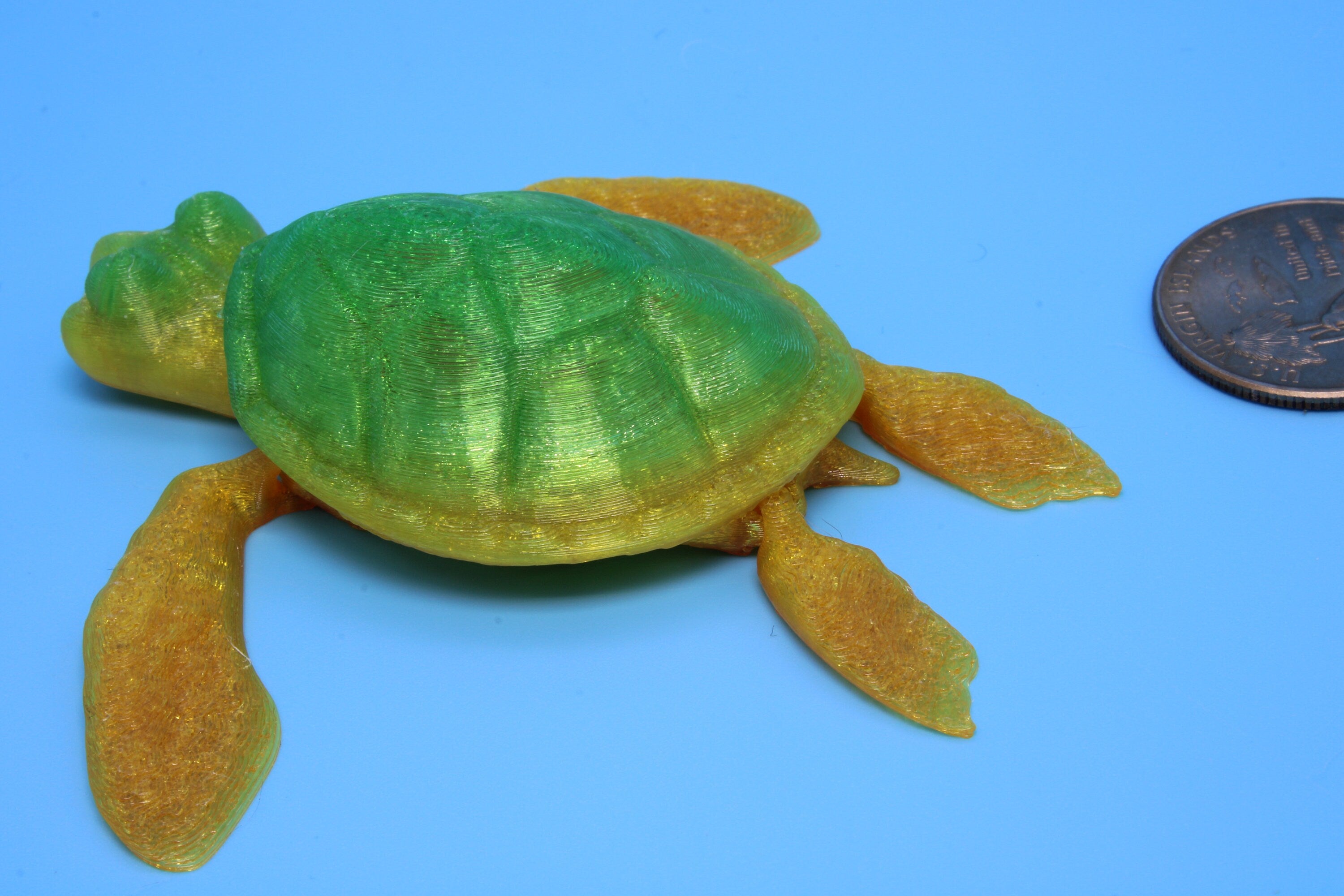 Turtle- Green & Yellow | Miniature | Cute Flexi Toy | Articulating Turtle | 3D printed 3 in.