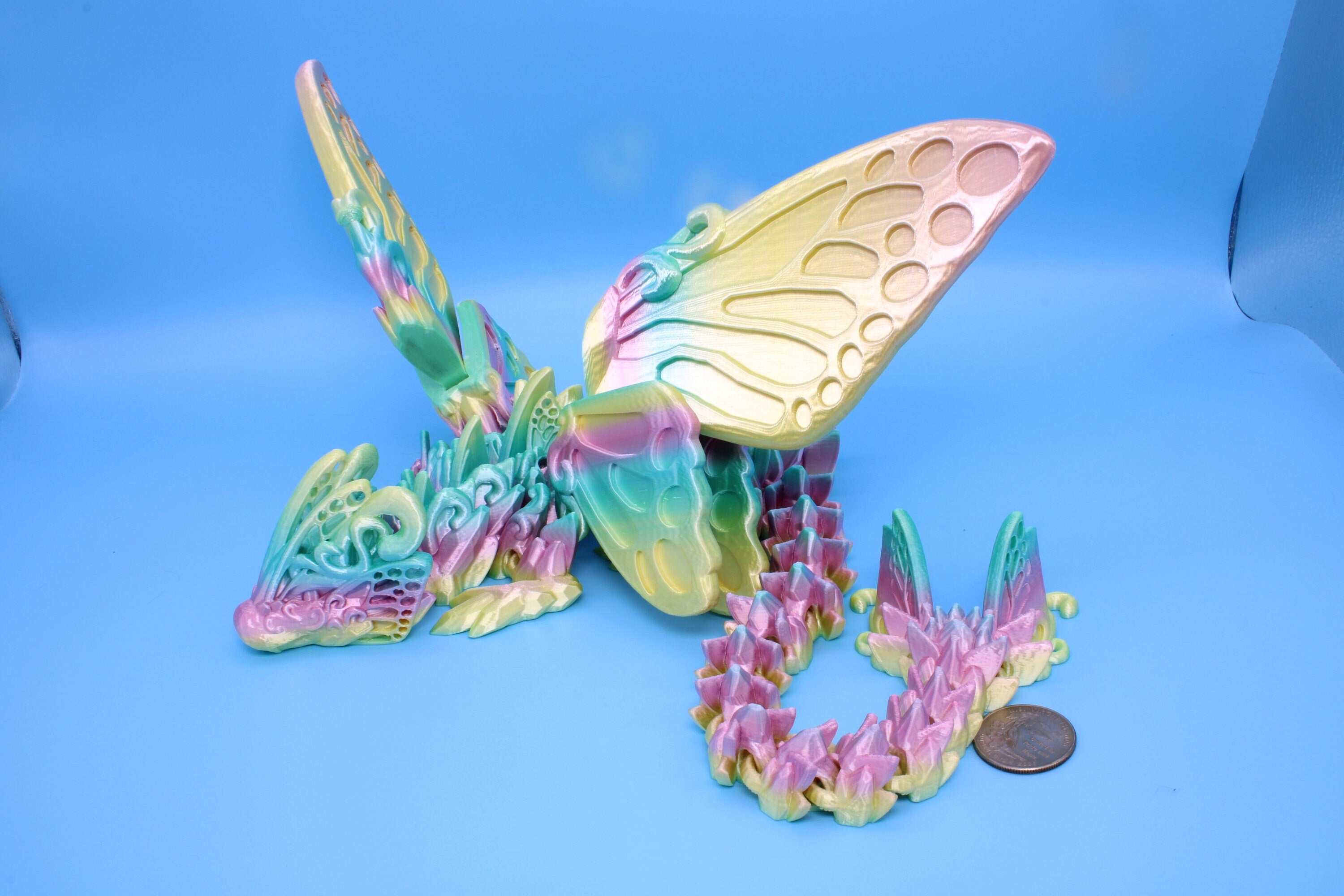 Butterfly Wing Dragon | Rainbow | Butterfly Wing Dragon | 3D printed | Articulating Dragon | Fidget Toy | Flexi Toy | 18 in