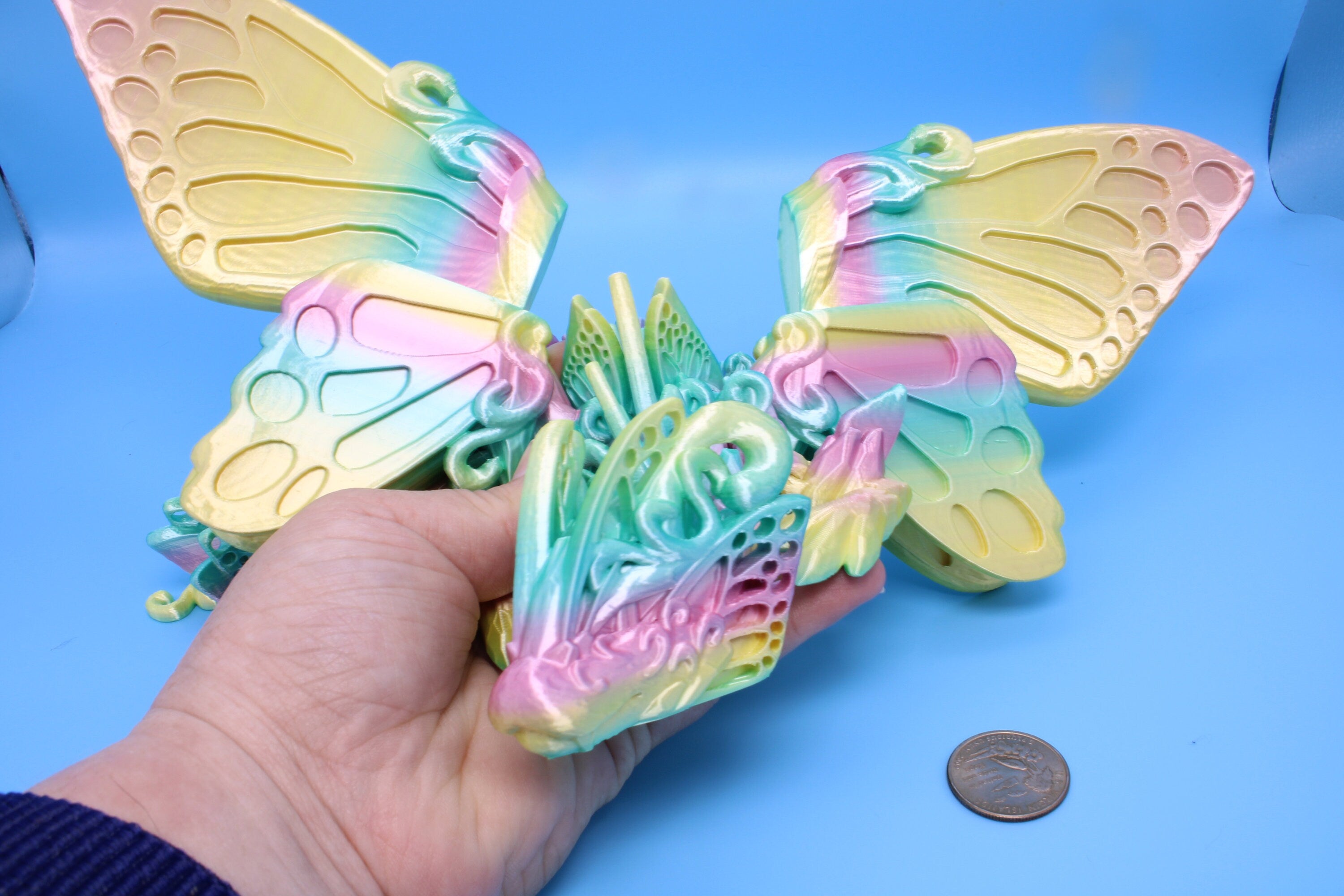 Butterfly Wing Dragon | Rainbow | Butterfly Wing Dragon | 3D printed | Articulating Dragon | Fidget Toy | Flexi Toy | 18 in