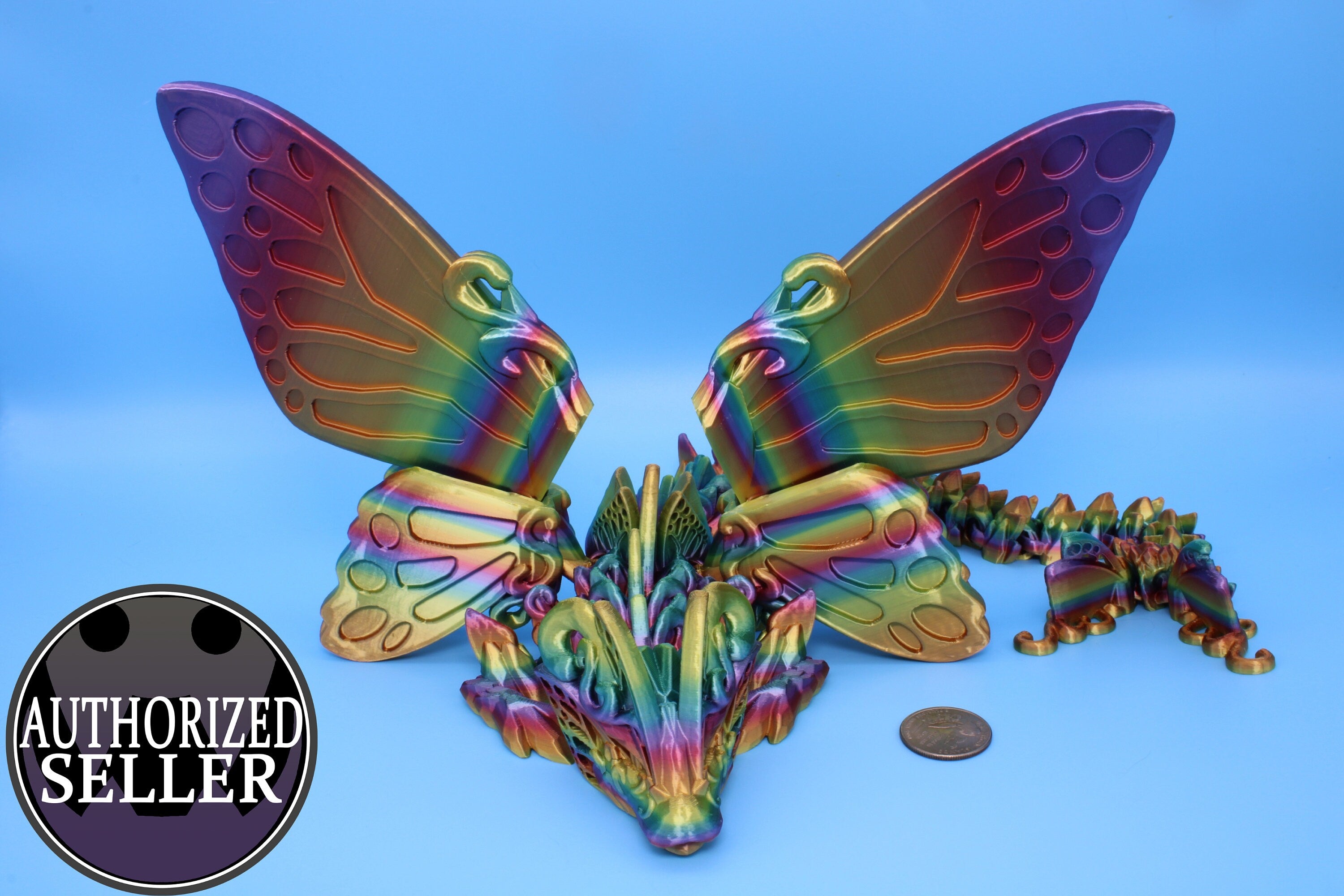 Butterfly Wing Dragon | Rainbow | Butterfly Wing Dragon | 3D printed | Articulating Dragon | Fidget Toy | Flexi Toy | 18 in