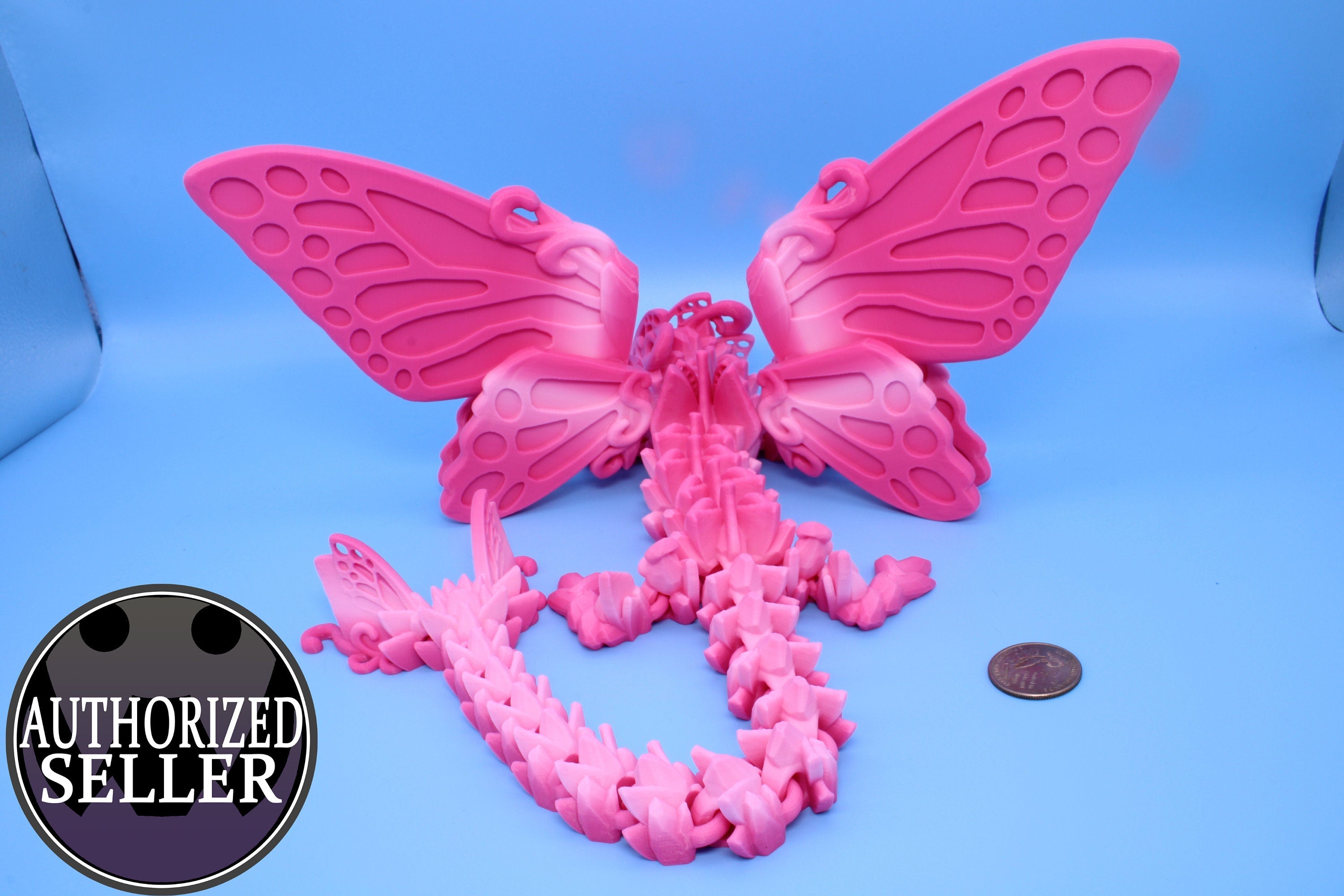 Butterfly Wing Dragon | Pink | Butterfly Wing Dragon | 3D printed | Articulating Dragon | Fidget Toy | Flexi Toy | 18 in