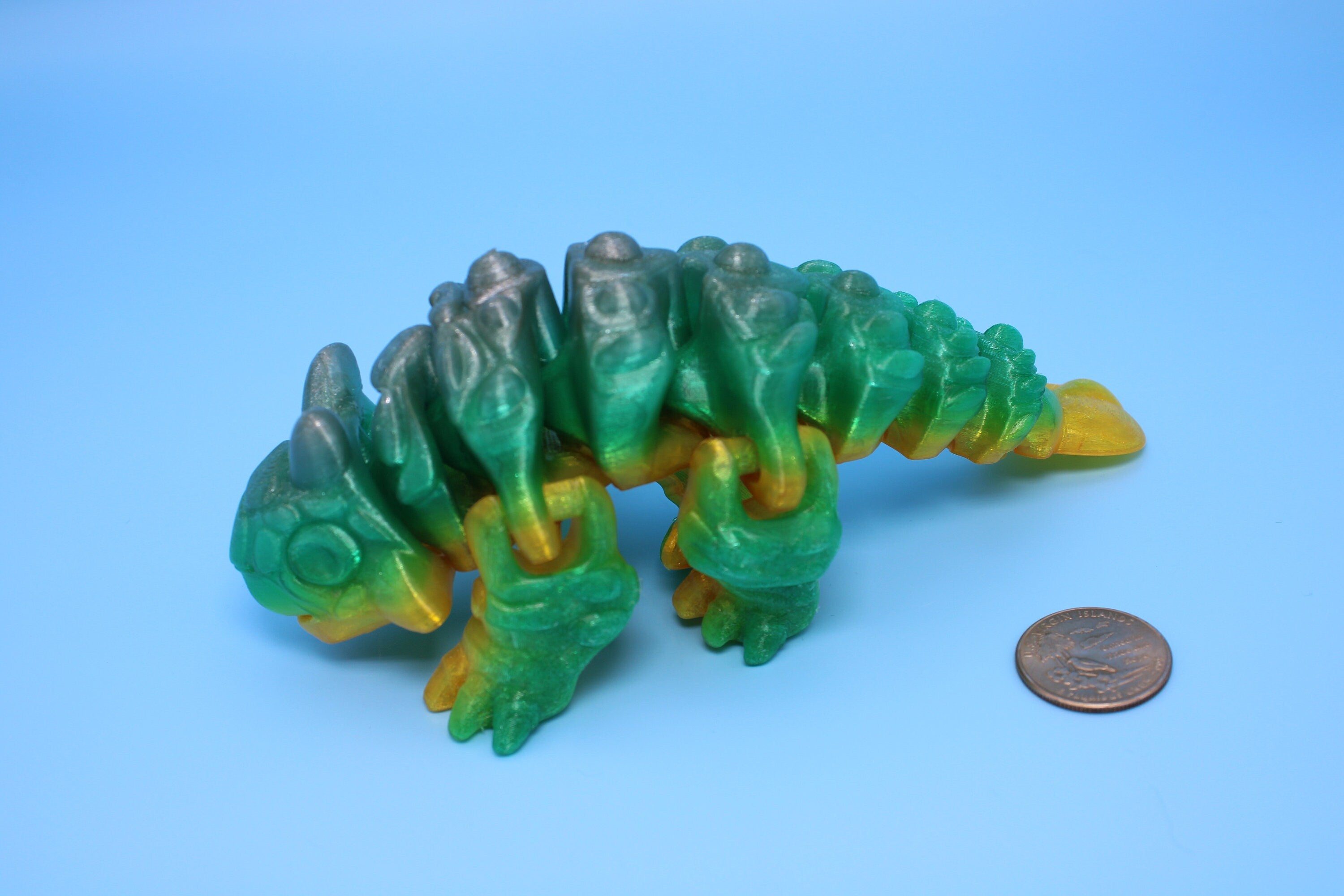 Dinosaur | Ankylosaurus- Green & Yellow | 3D Printed Cute Dino | 7.25 inches | Fidget Toy | Articulating Dinosaur