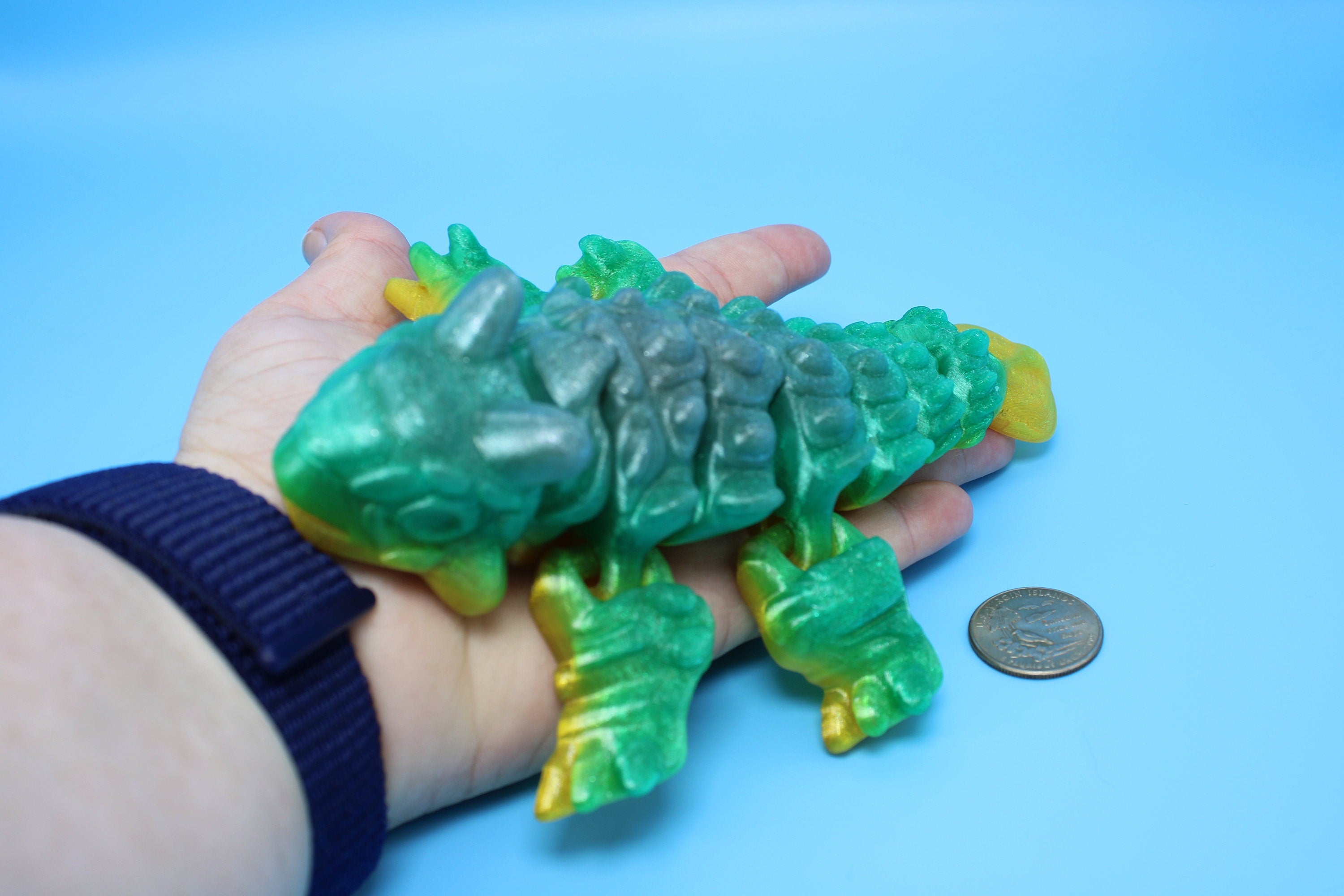 Dinosaur | Ankylosaurus- Green & Yellow | 3D Printed Cute Dino | 7.25 inches | Fidget Toy | Articulating Dinosaur