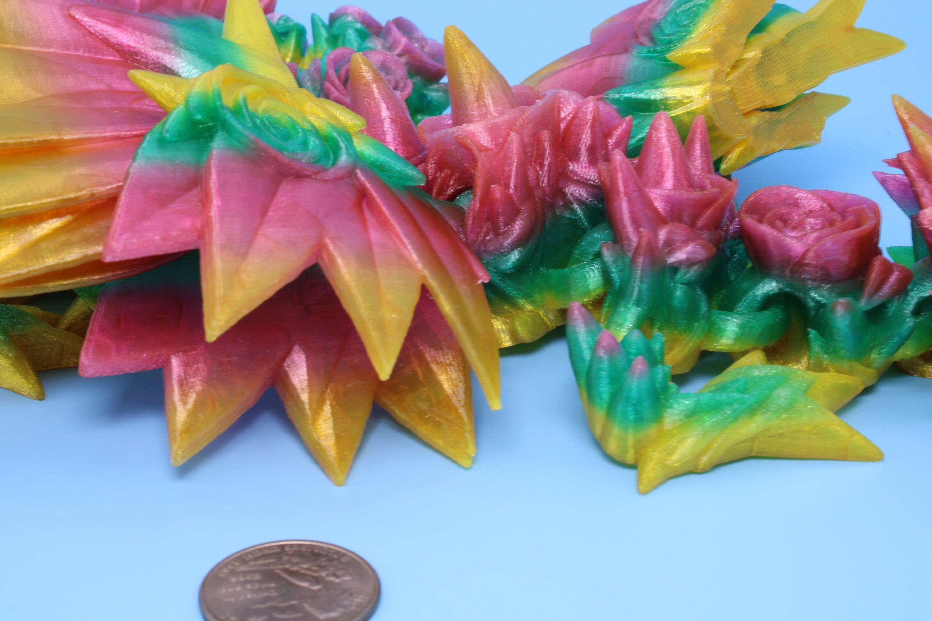 Flexible Rainbow Rose Wing Articulating Dragon | 3D Printed Fidget | Flexi Toy | Adult Fidget Toy | Sensory Desk Toy | 19 in. | (TPU).